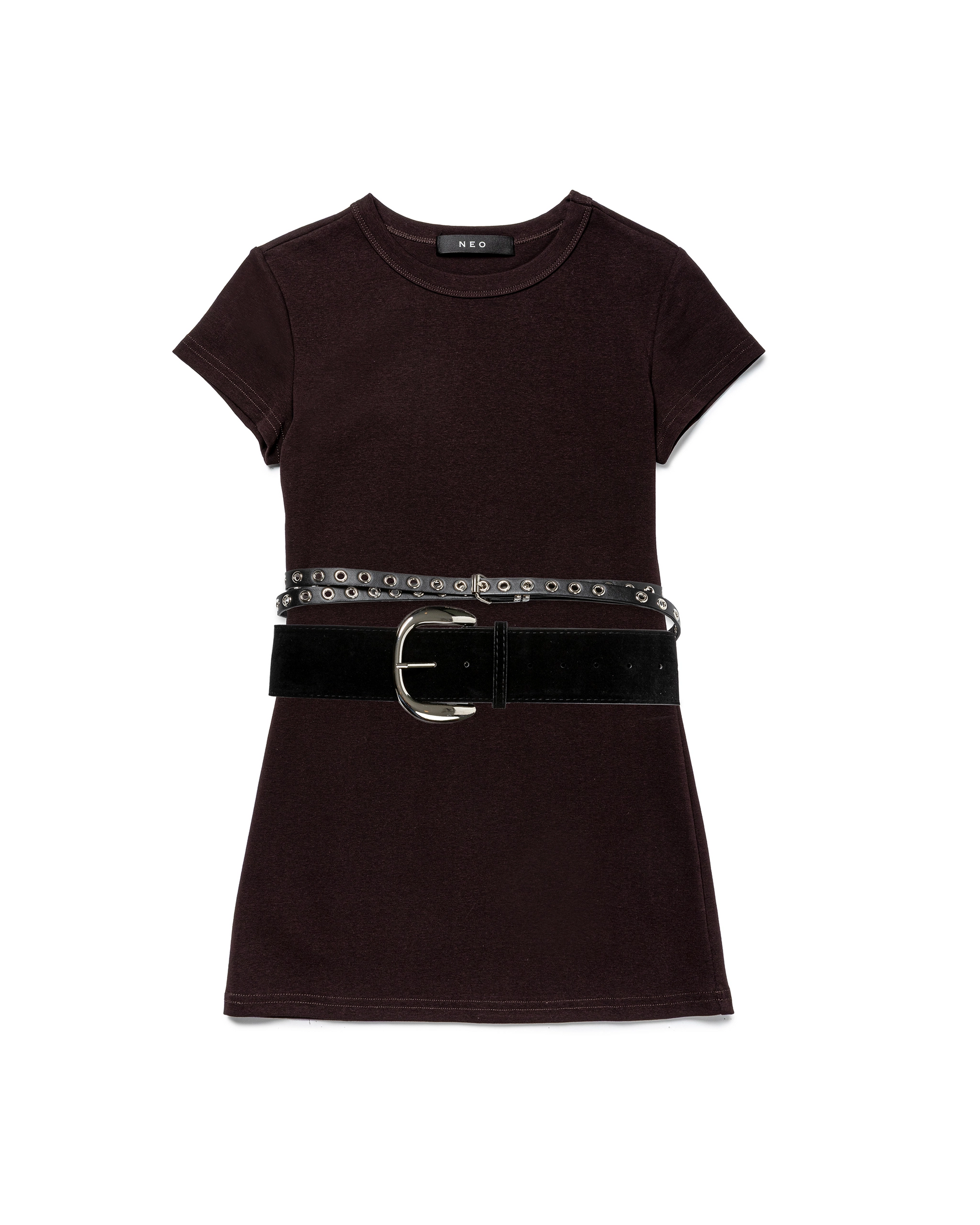 Fitted Cotton T-shirt with Stud Belt