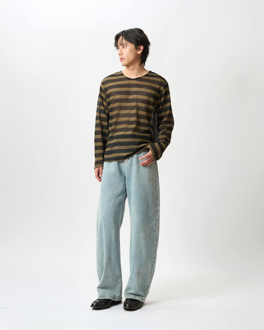 Technical Mesh Striped Top
