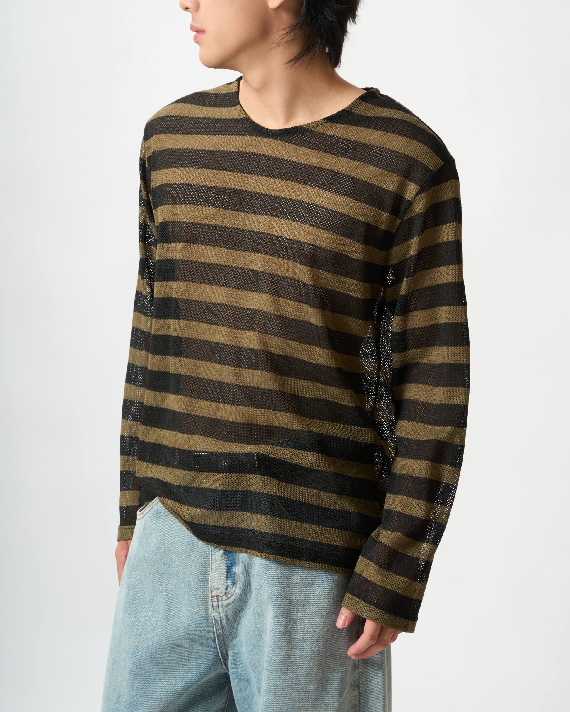 Technical Mesh Striped Top
