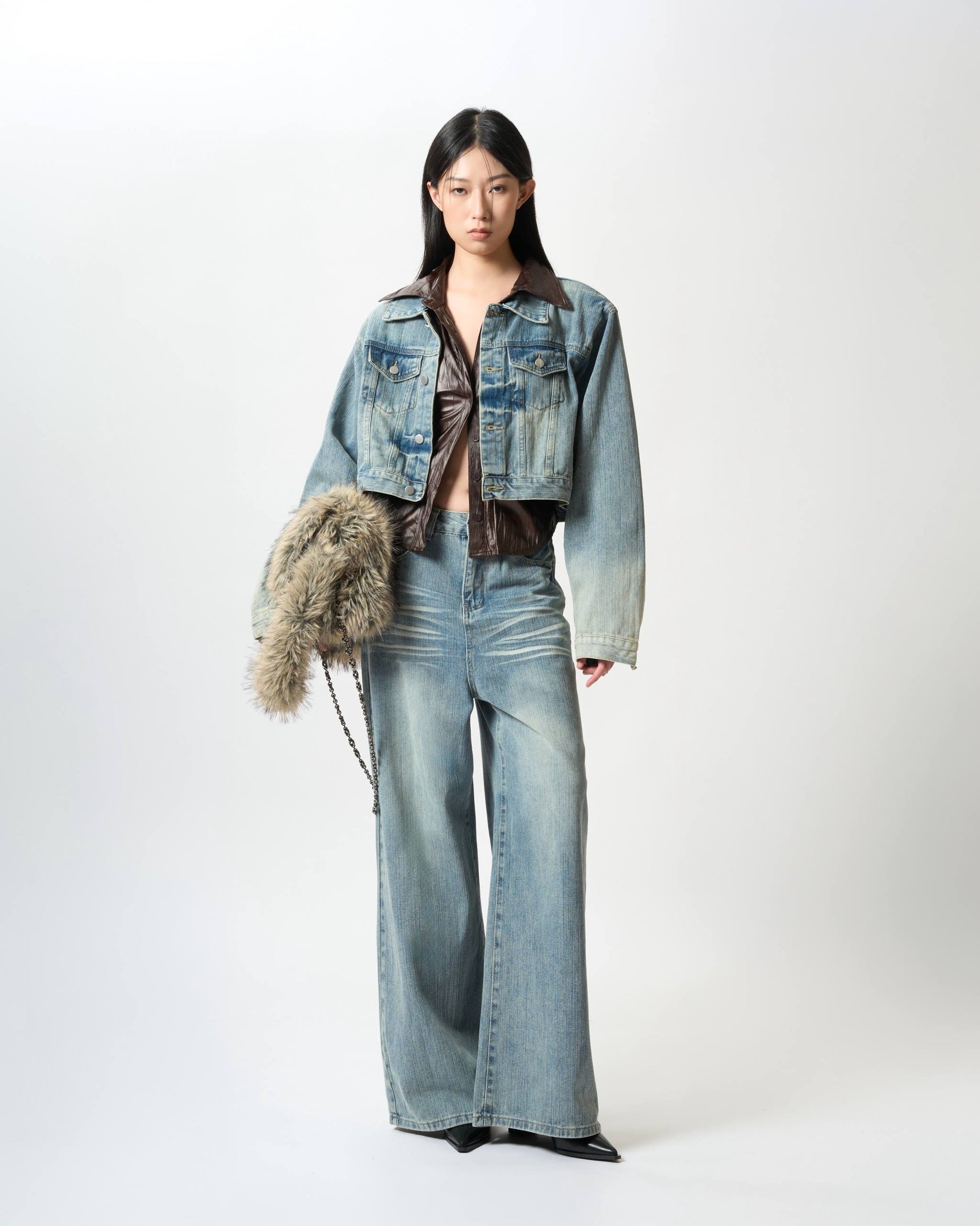 Washed Denim Suit Set