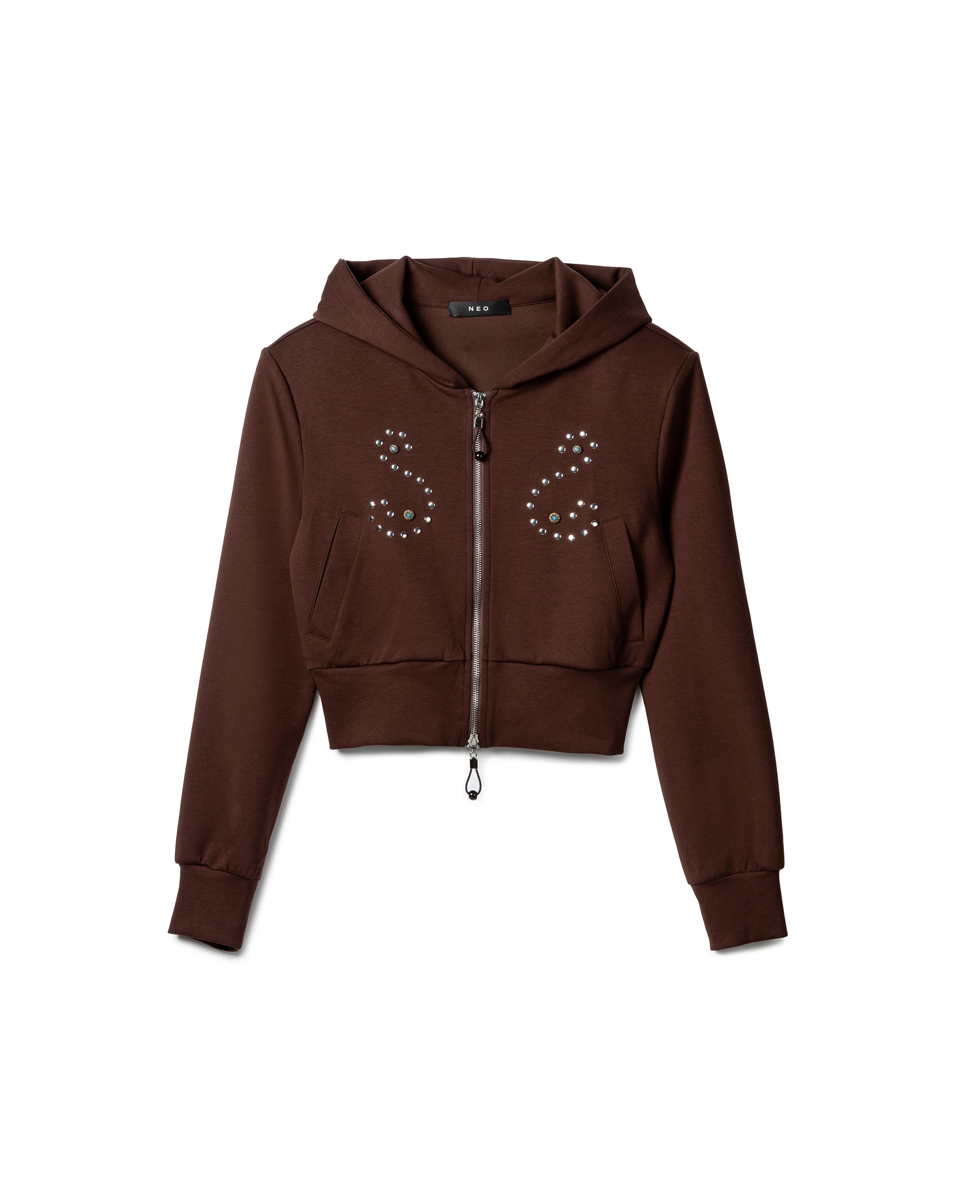 Cropped Studded Hoodie Set