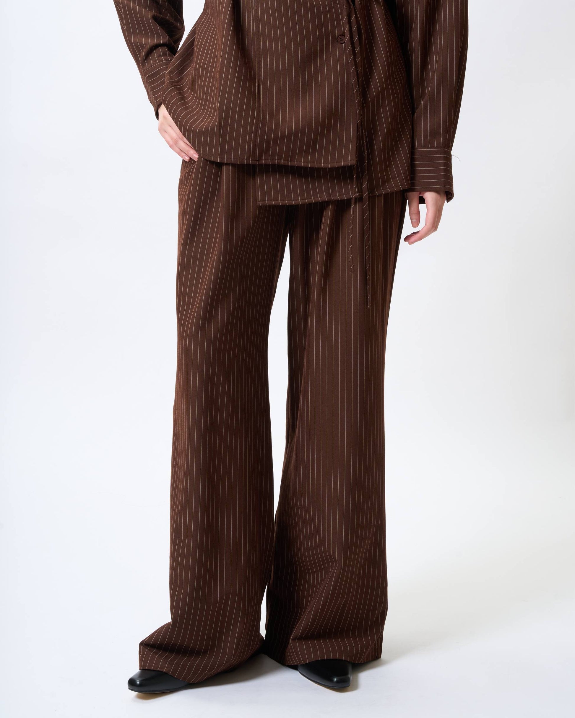 Tailored Pinstripe Tie-Front Blazer