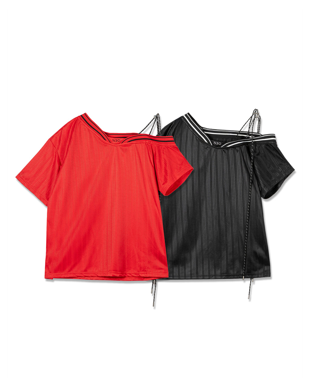 N E O Deconstructed Striped-Trim Technical Top