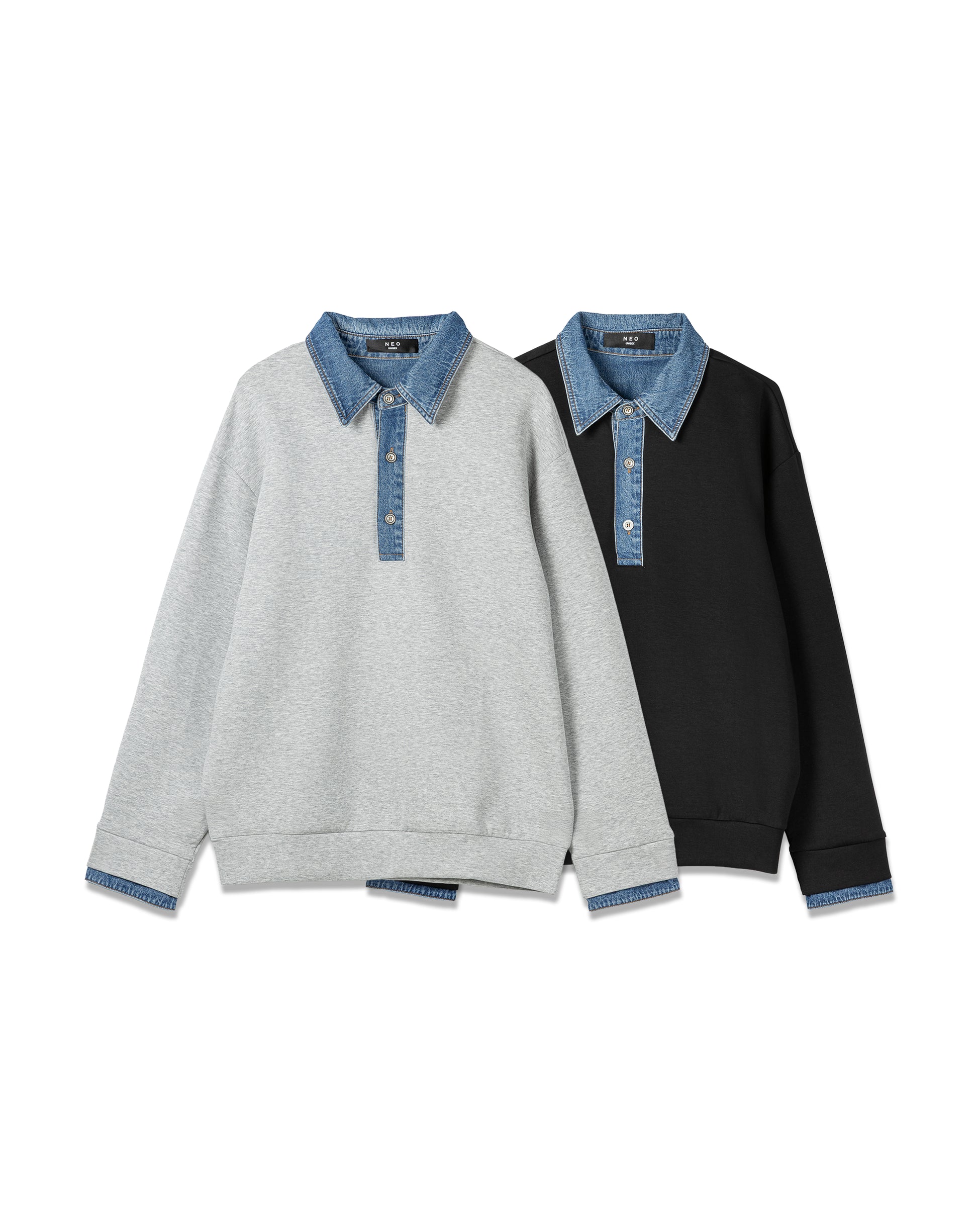 Technical Denim-Collar Top