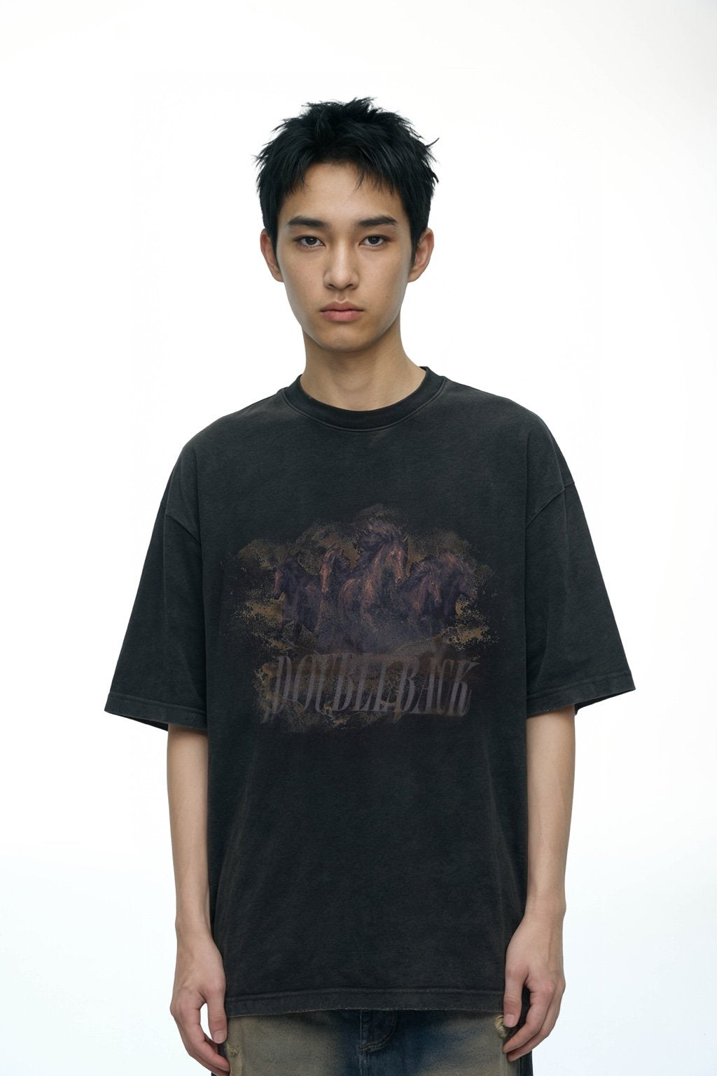 DOUBLE BACK Running Horse T-Shirt Oversized