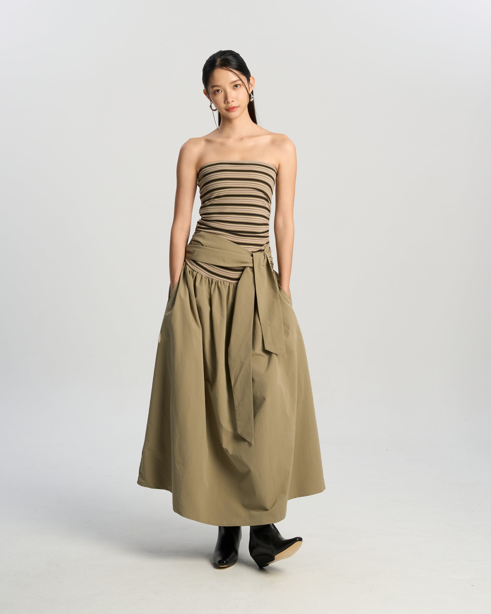 Ruched Strapless Midi Dress