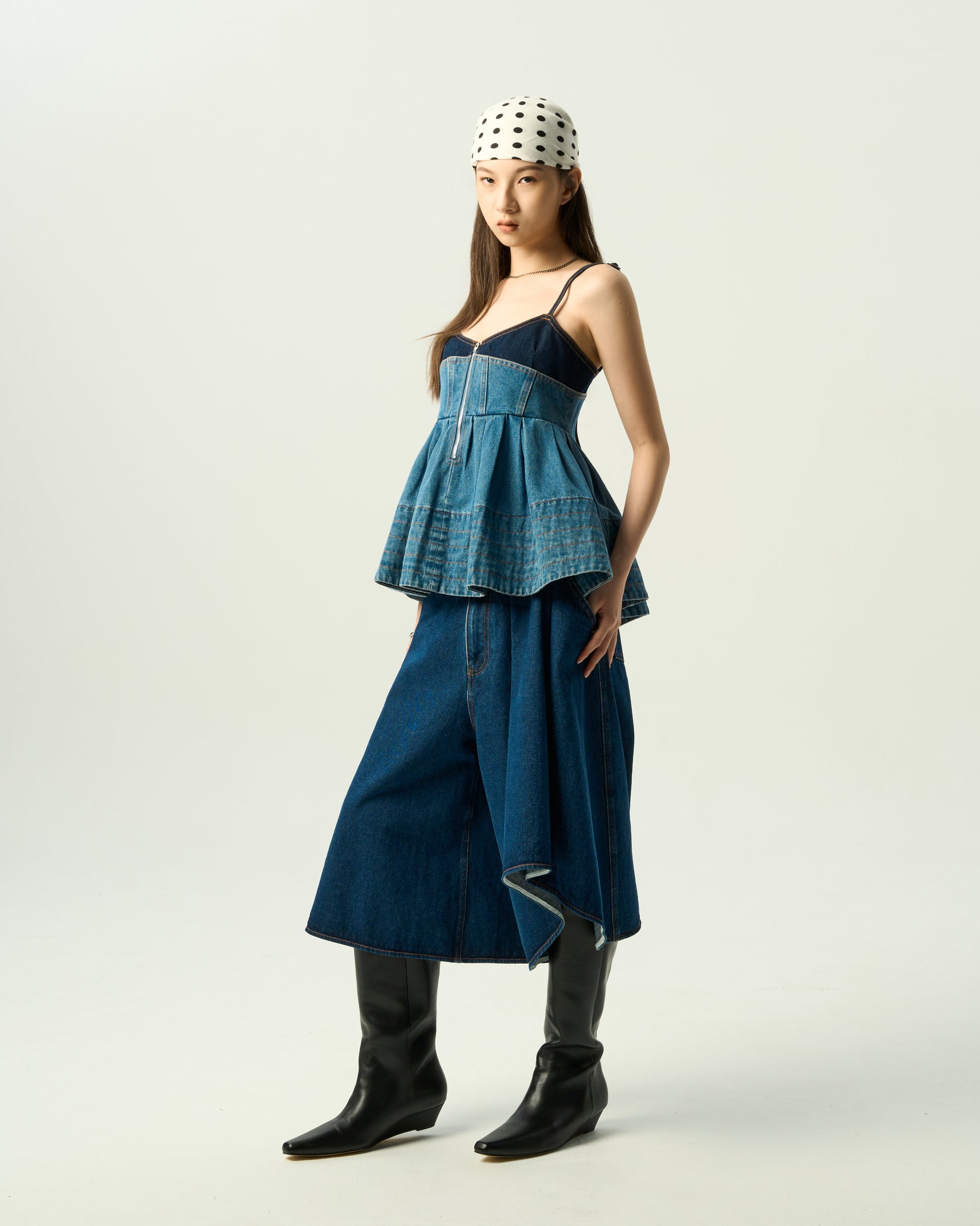 Asym Pleated Denim Culottes
