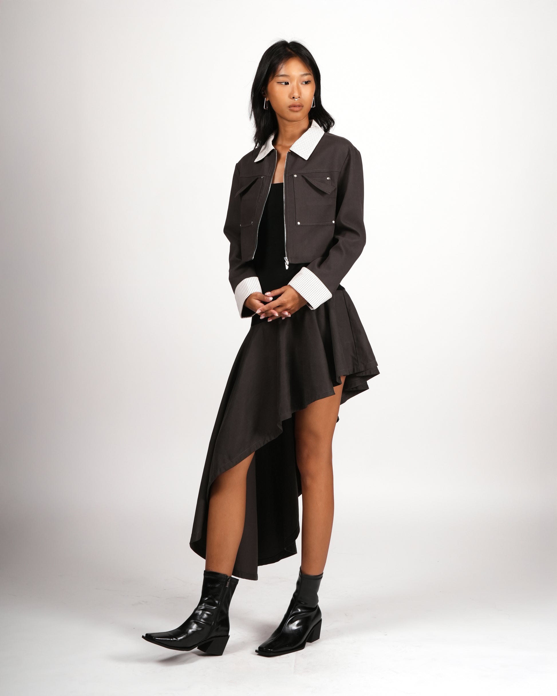 Contrast Collar Cropped Jacket