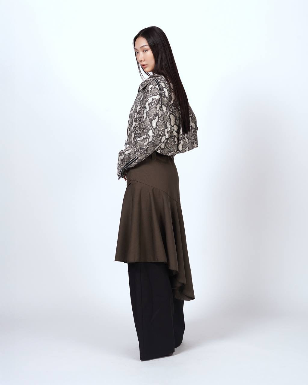 Asymmetric Pleated Skirt with Belt