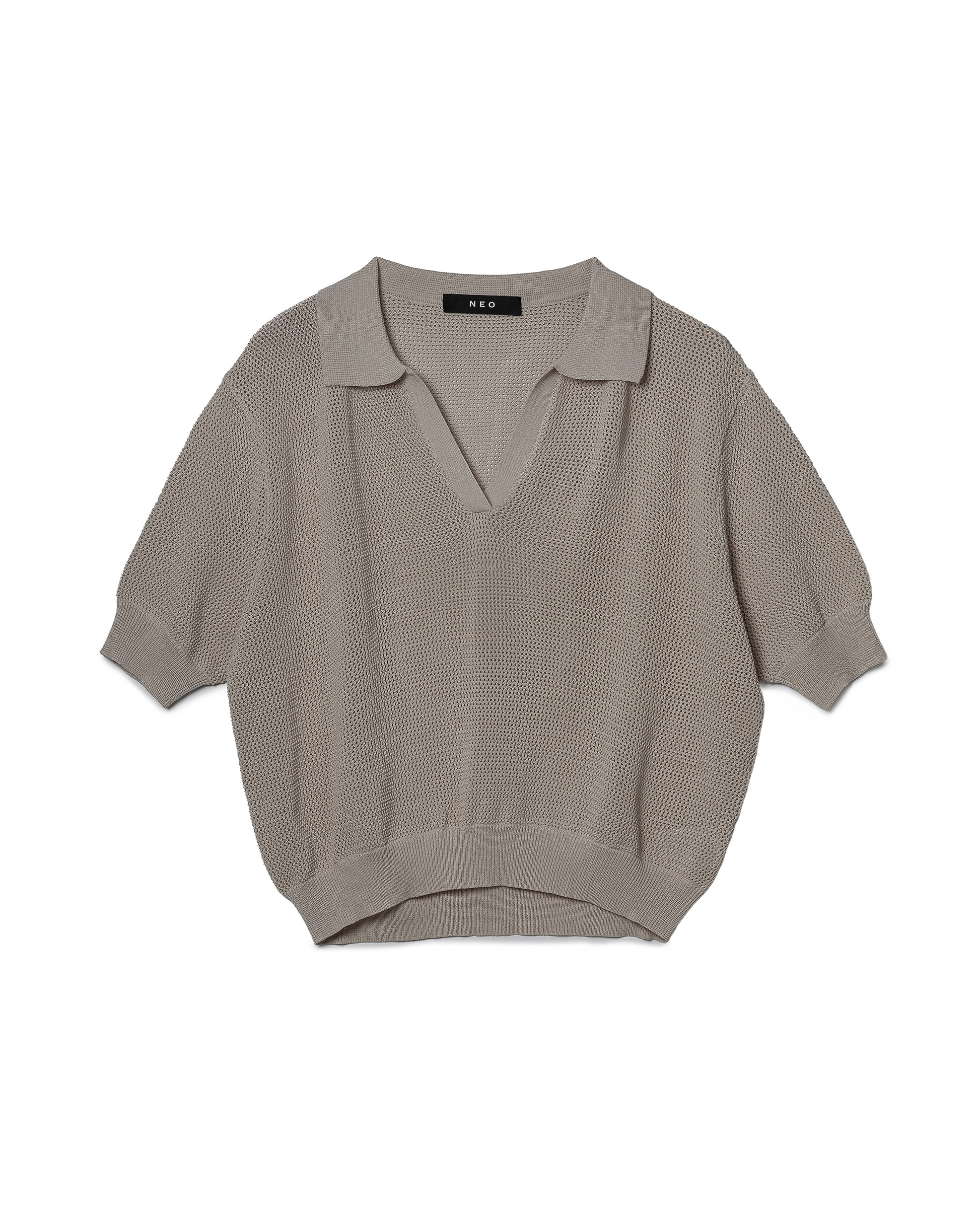 Minimalist Open-Knit Polo Shirt