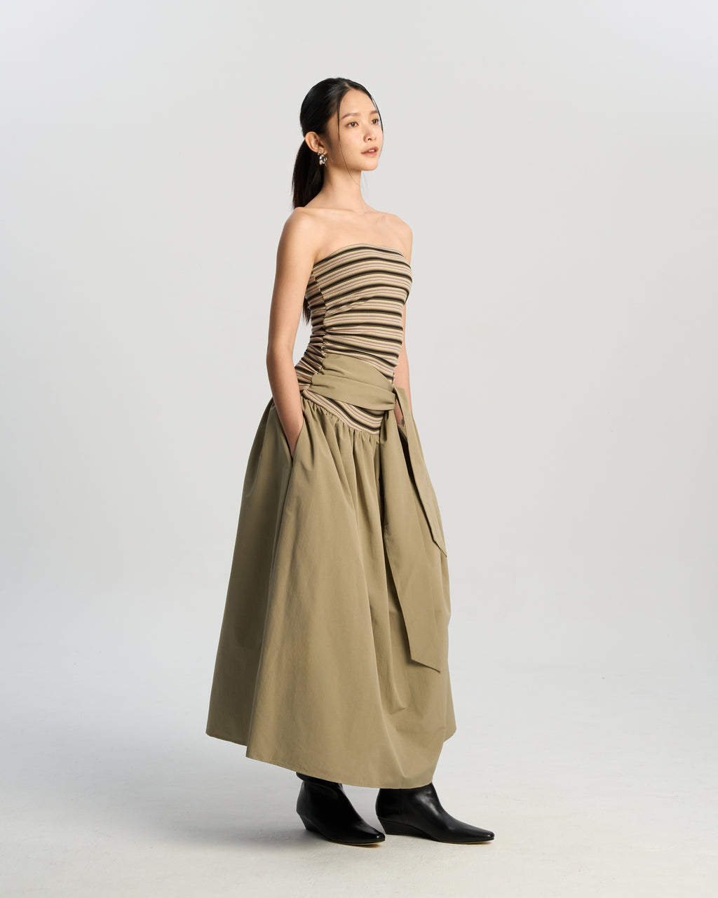 Ruched Strapless Midi Dress