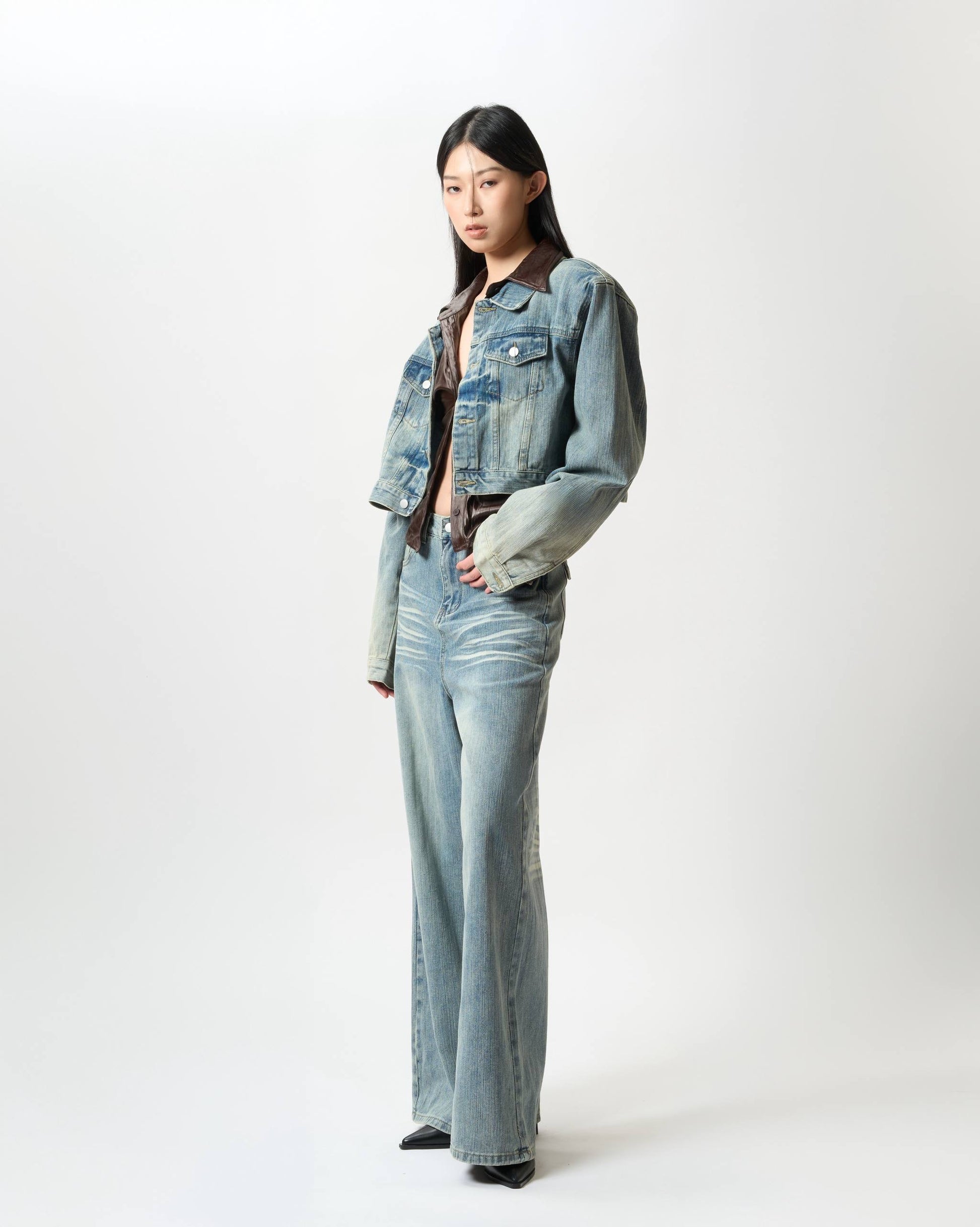 Washed Denim Suit Set