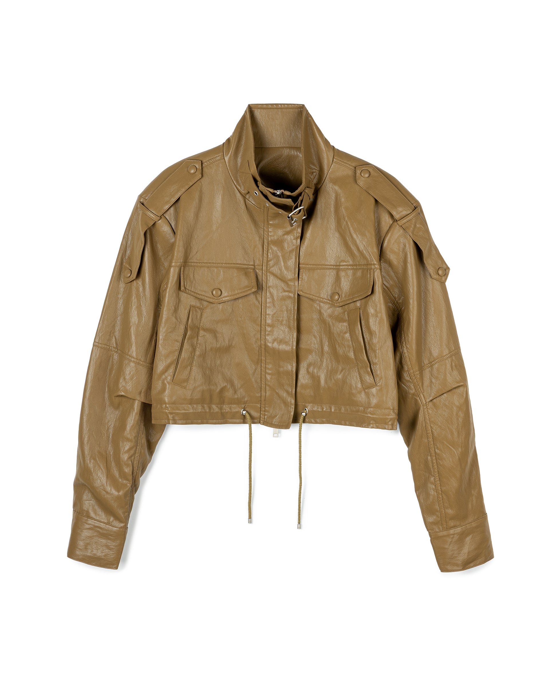 Distressed Faux-Leather Biker Jacket