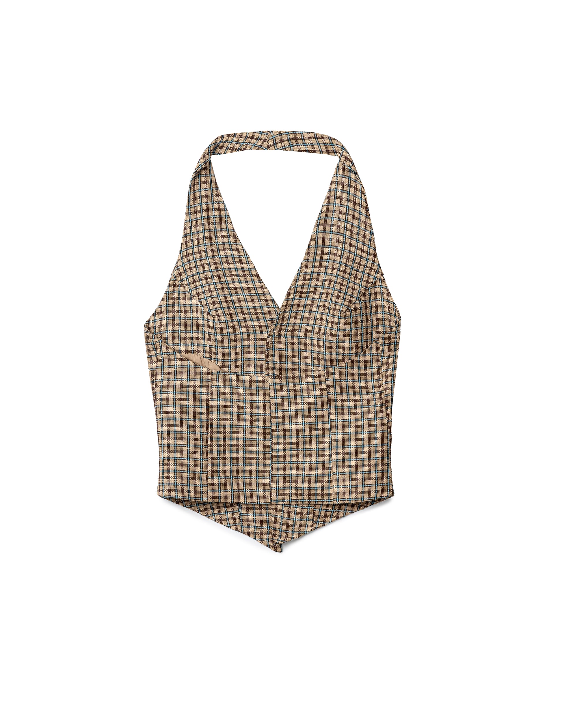 Tailored Plaid Halterneck Vest