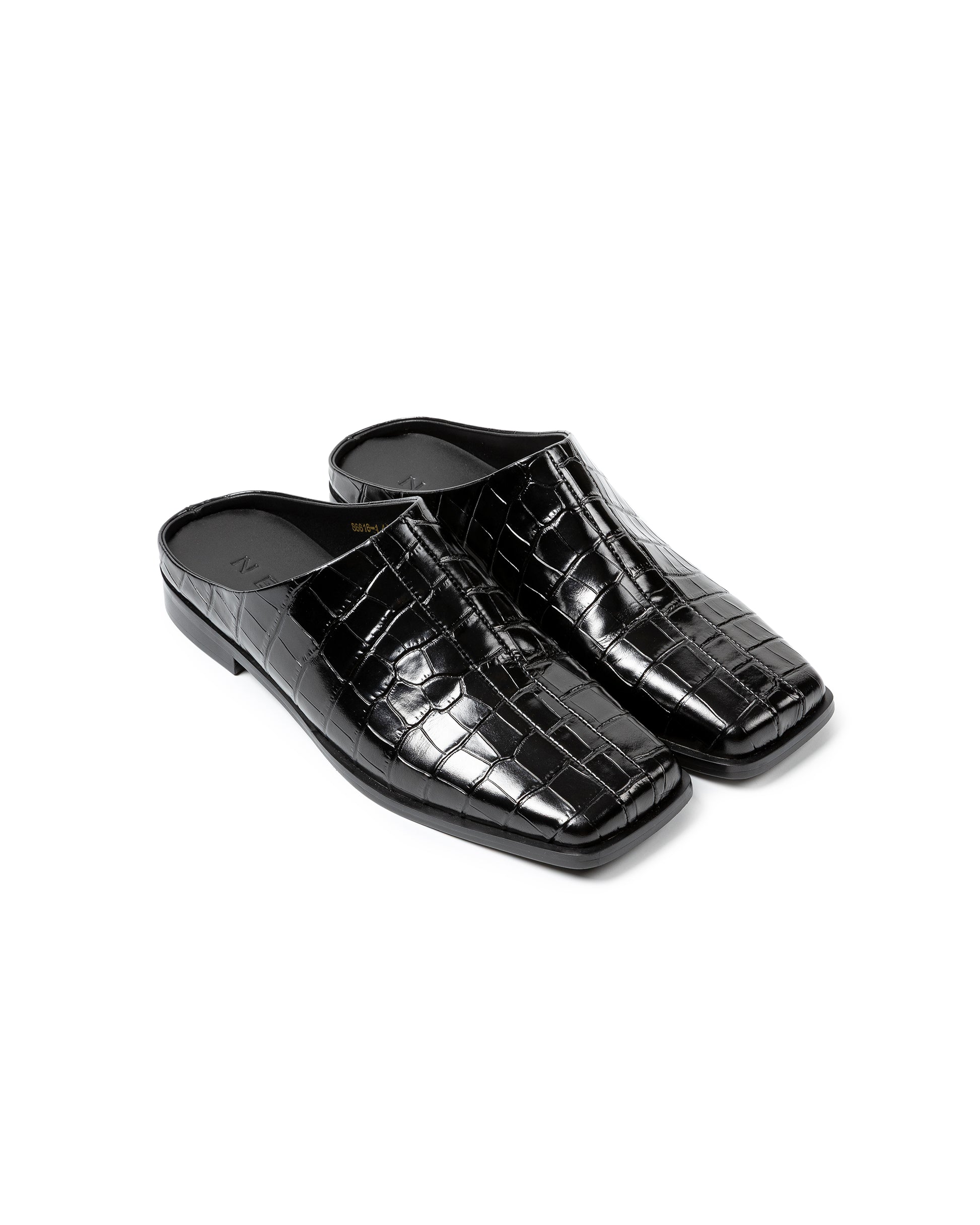 Croc-Embossed Square-Toe Leather Mules