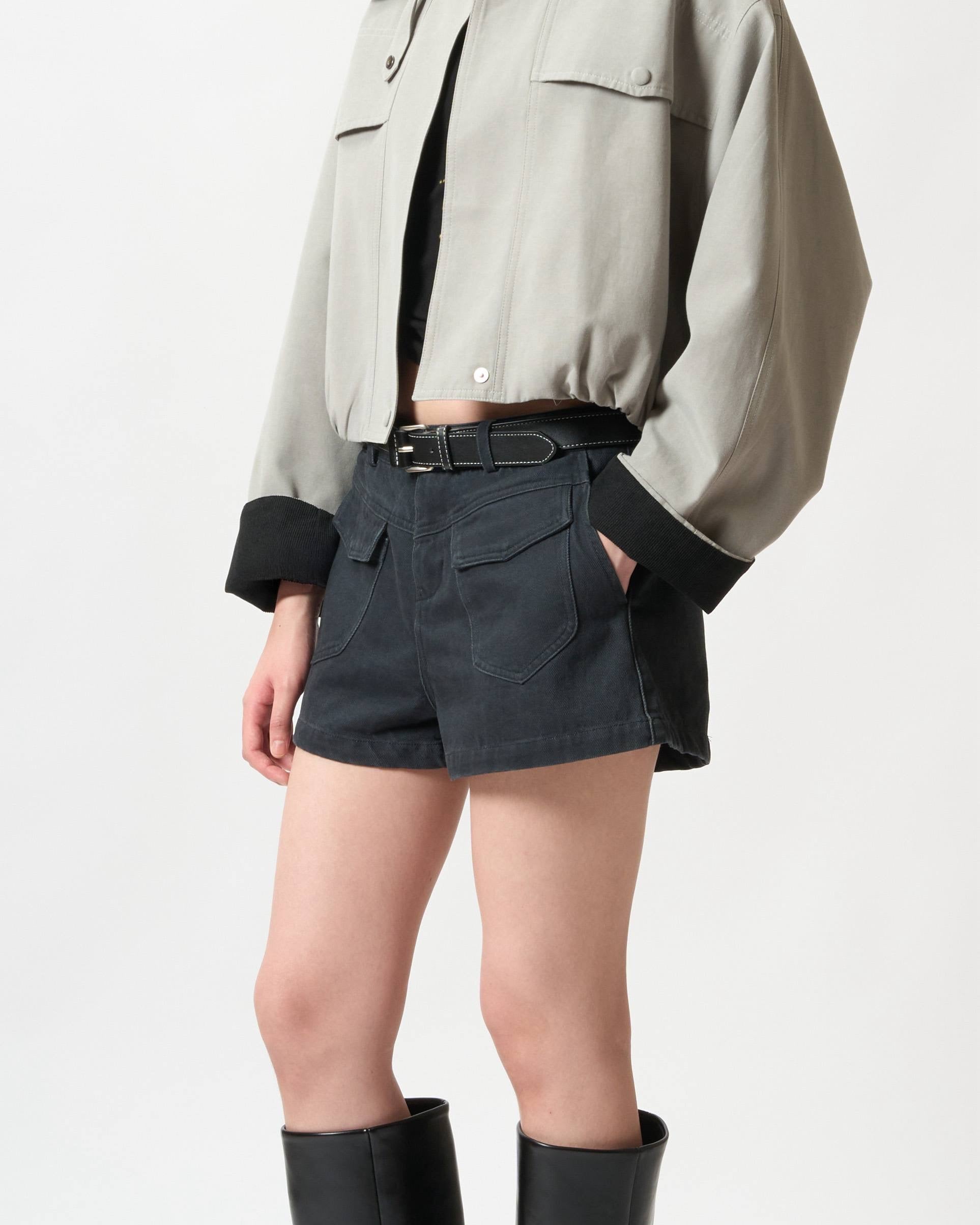 Contrast-Collar Cropped Blouson Jacket