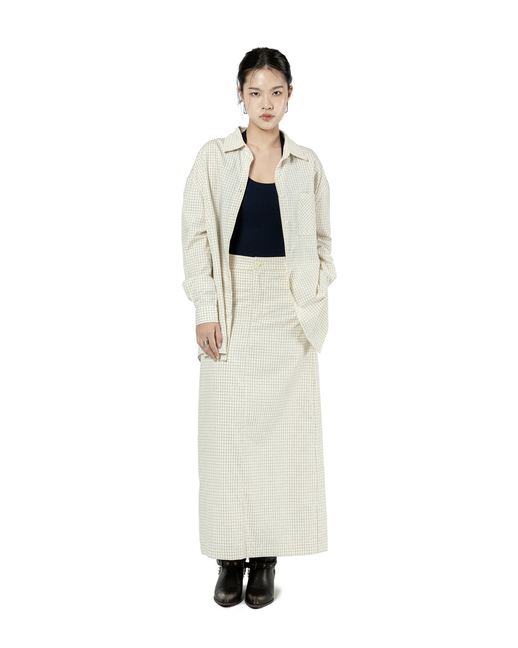Grid Print A-Line Skirt
