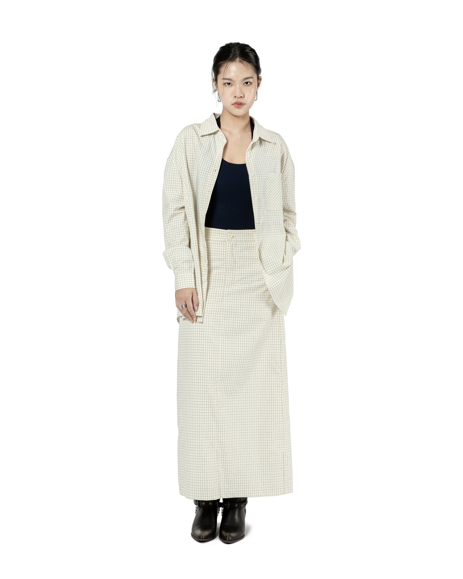 Grid Print A-Line Skirt