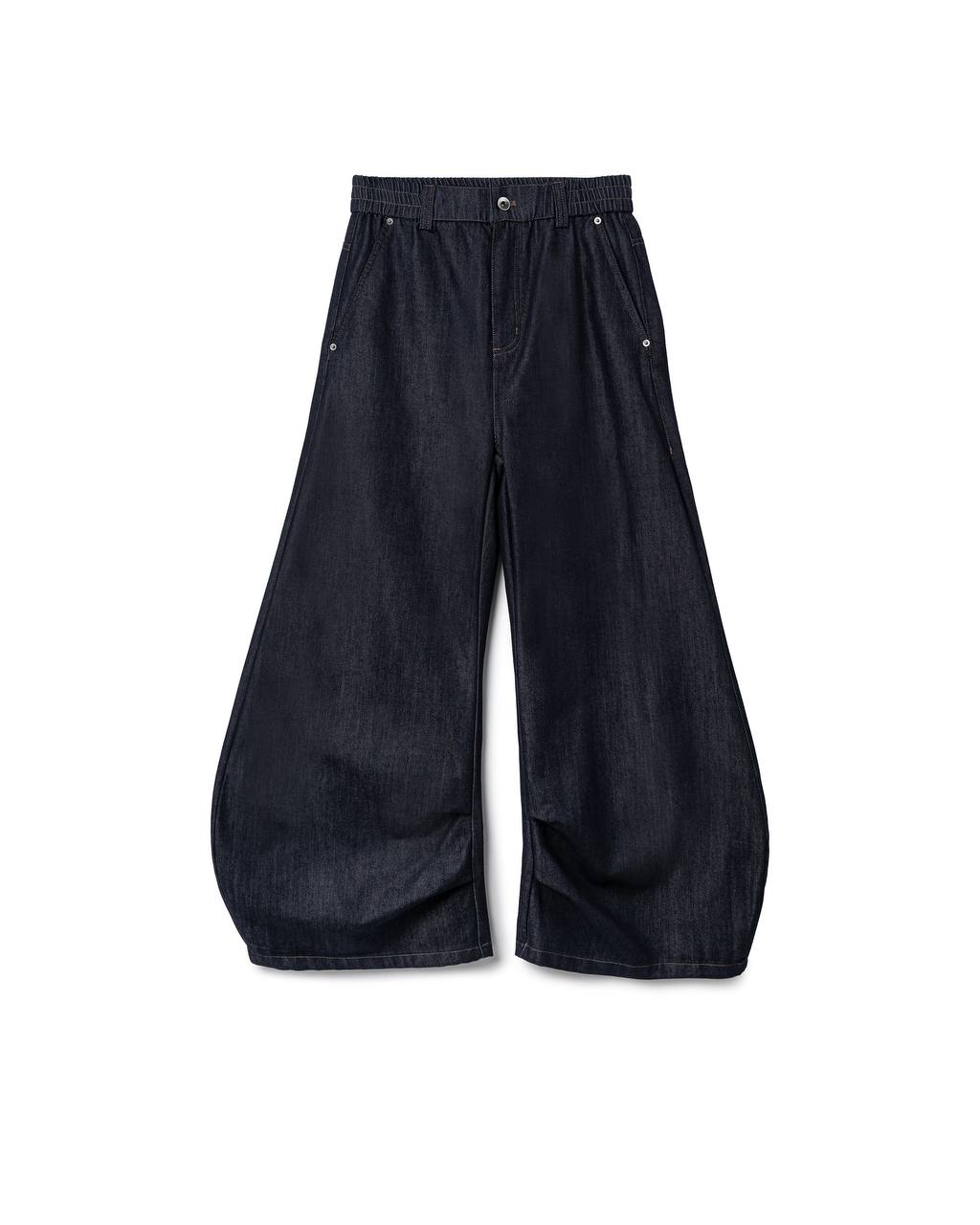 Elastic Waist Wide Barrel Denim Pants
