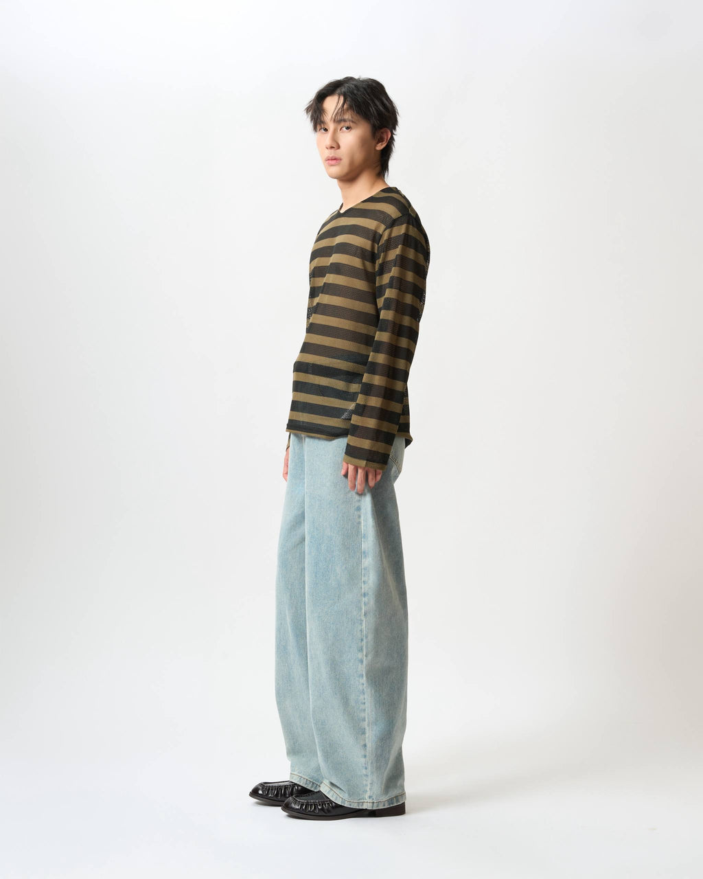 Technical Mesh Striped Top
