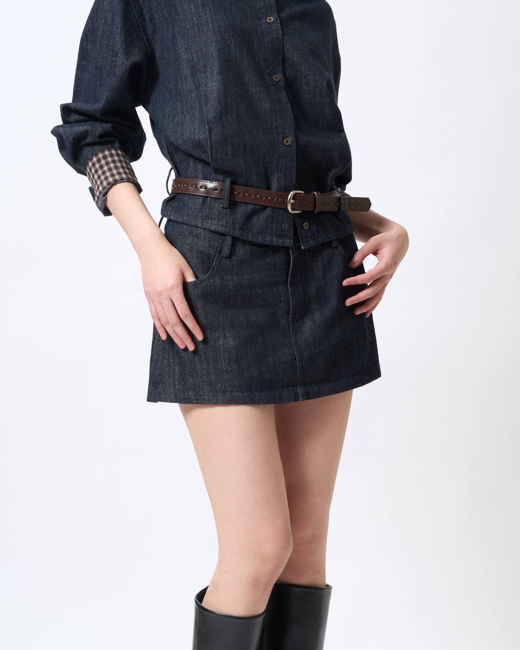 Minimalist Raw Denim Mini Skort
