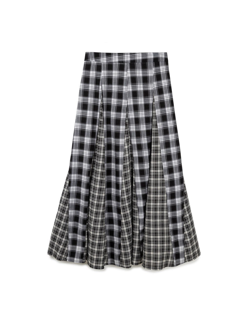 Plaid Panel Pleated Skirt