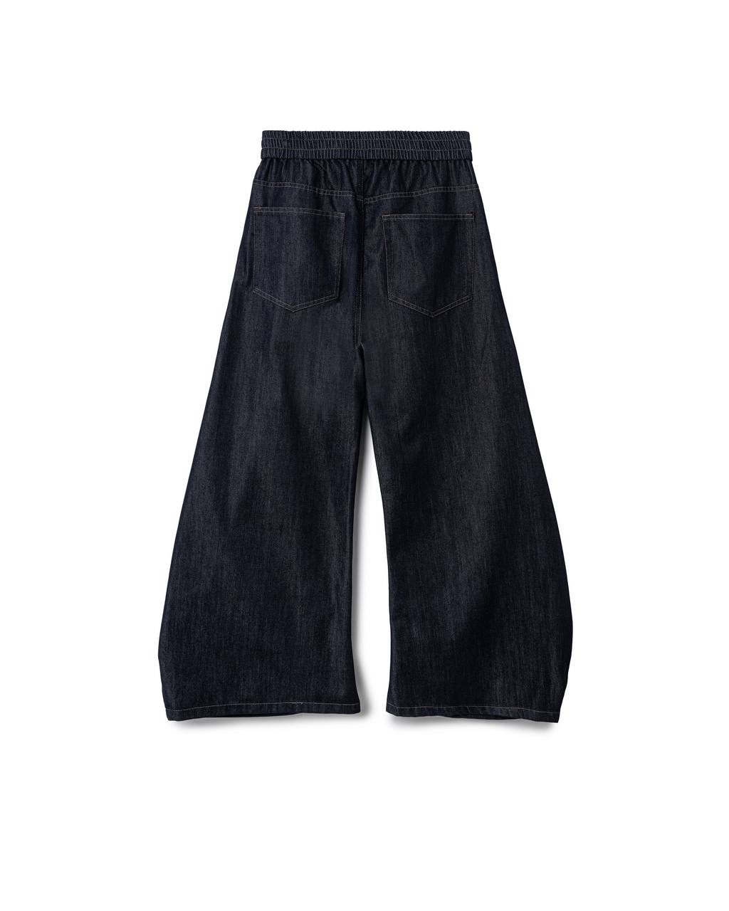 Elastic Waist Wide Barrel Denim Pants