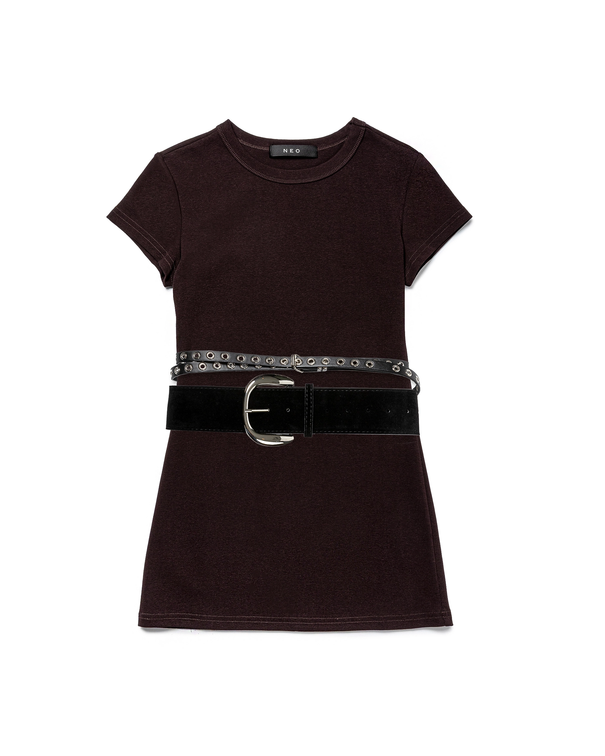 Fitted Cotton T-shirt with Stud Belt