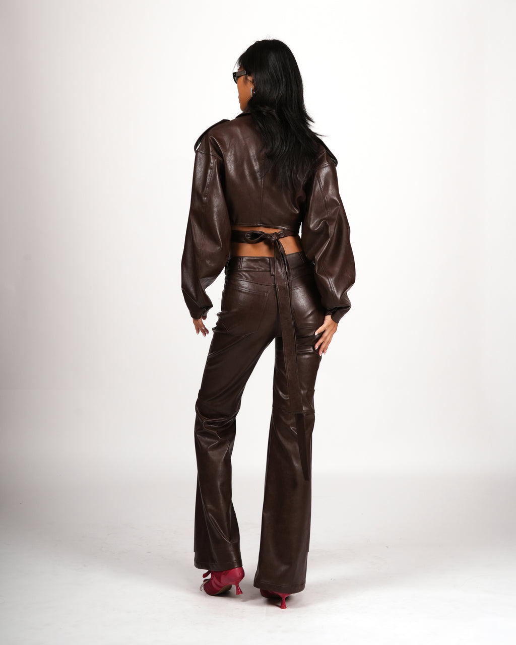 High-Rise Flared Leather Pants