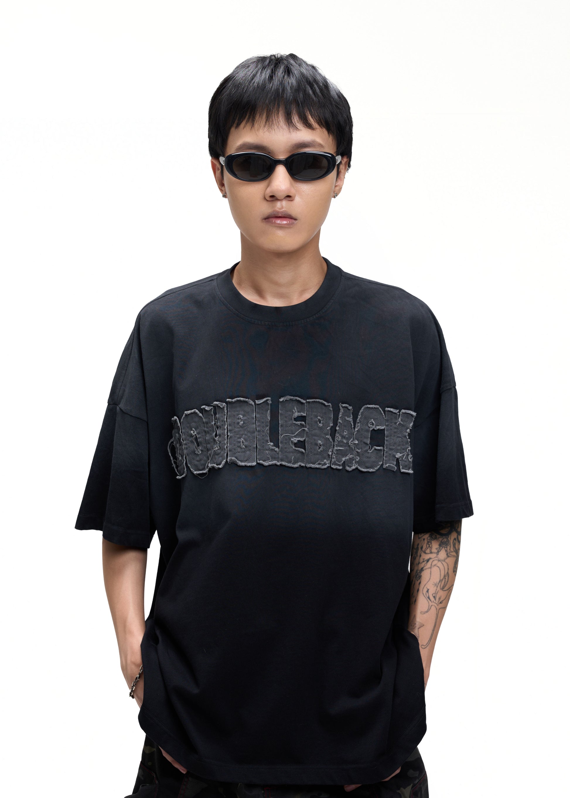 DOUBLEBACK Washed Patch Logo T-Shirt Oversized