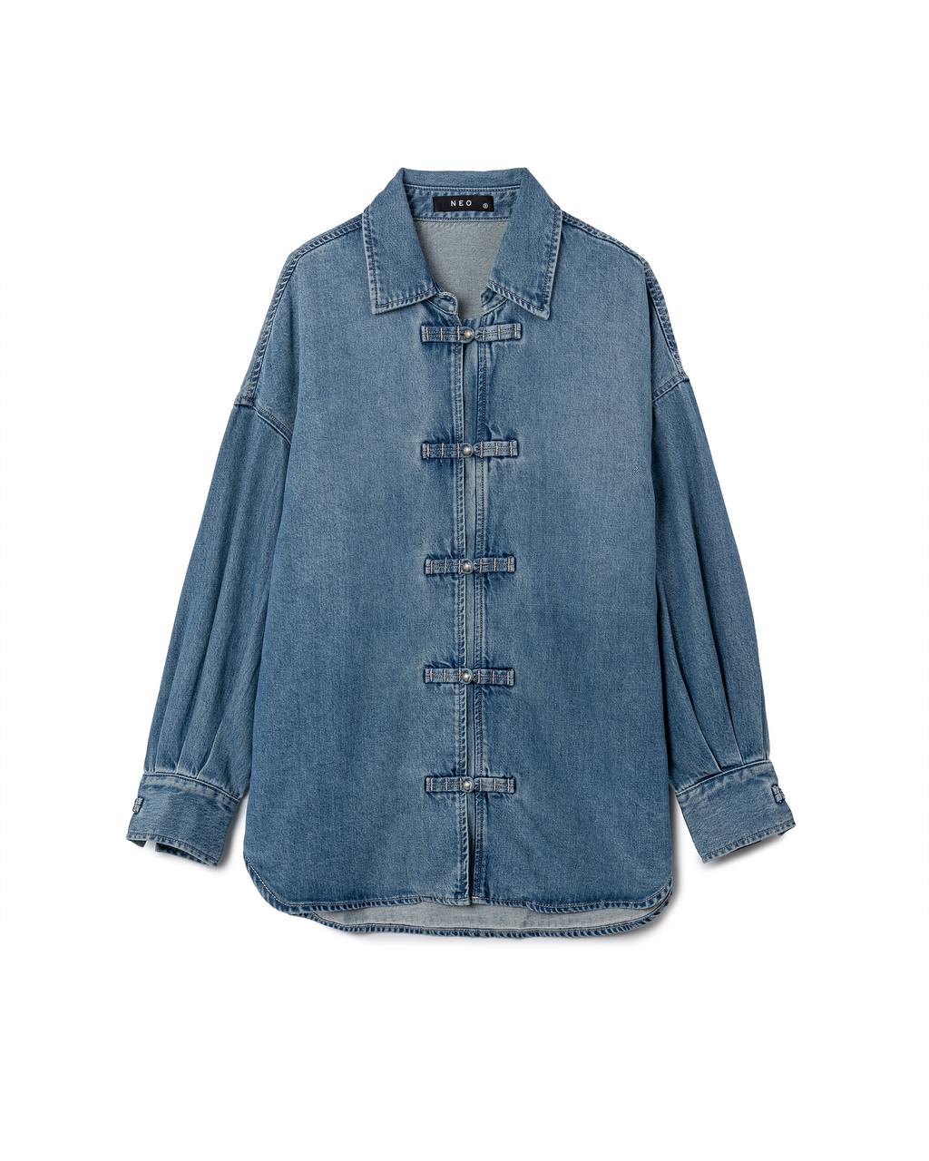 Structured Denim Mandarin Shirt