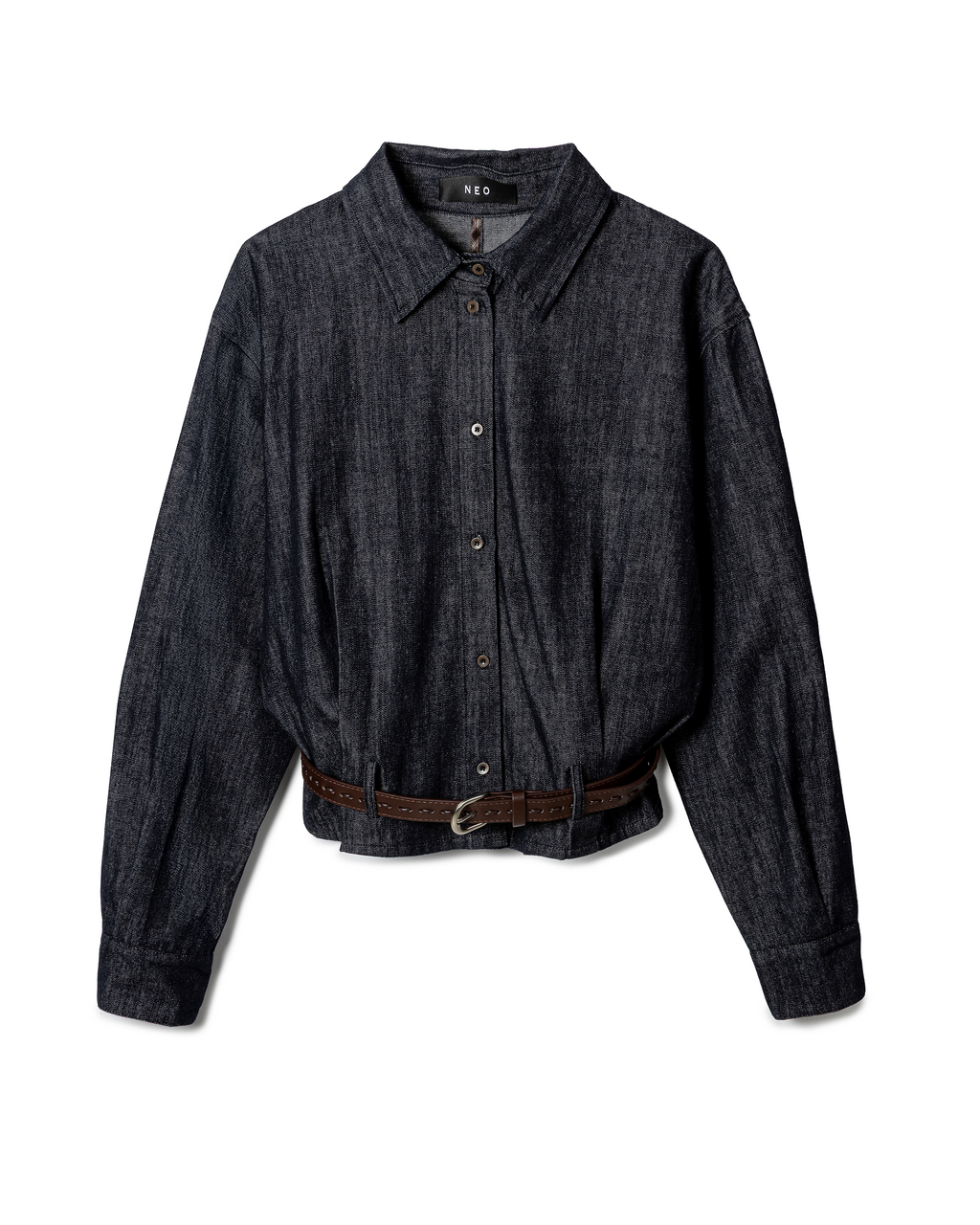 Sleek Indigo Belted Denim Shirt