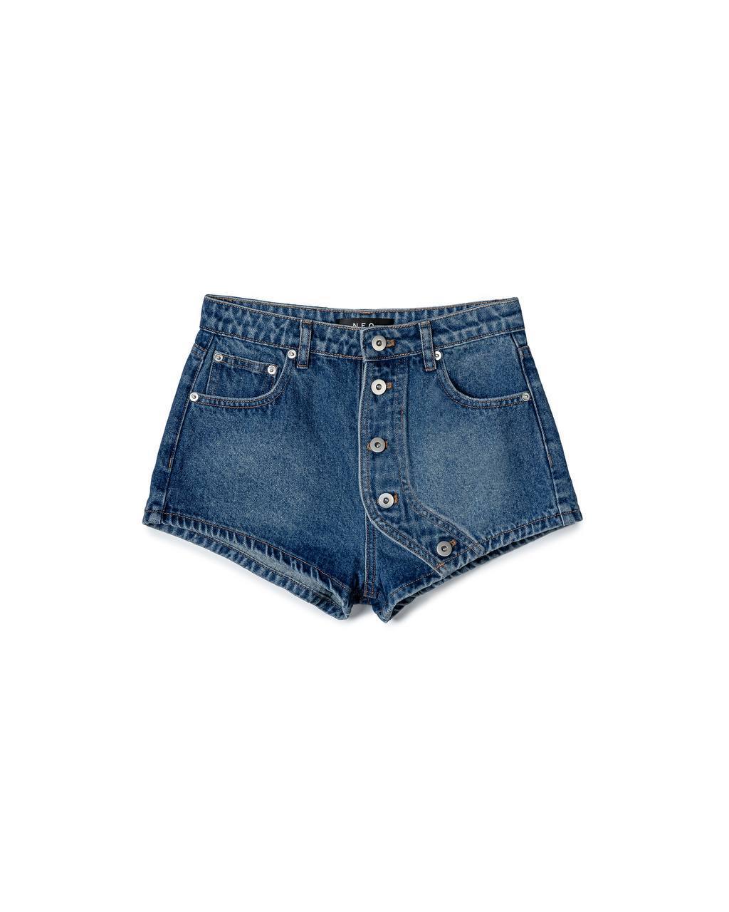 Off-Button Denim Shorts