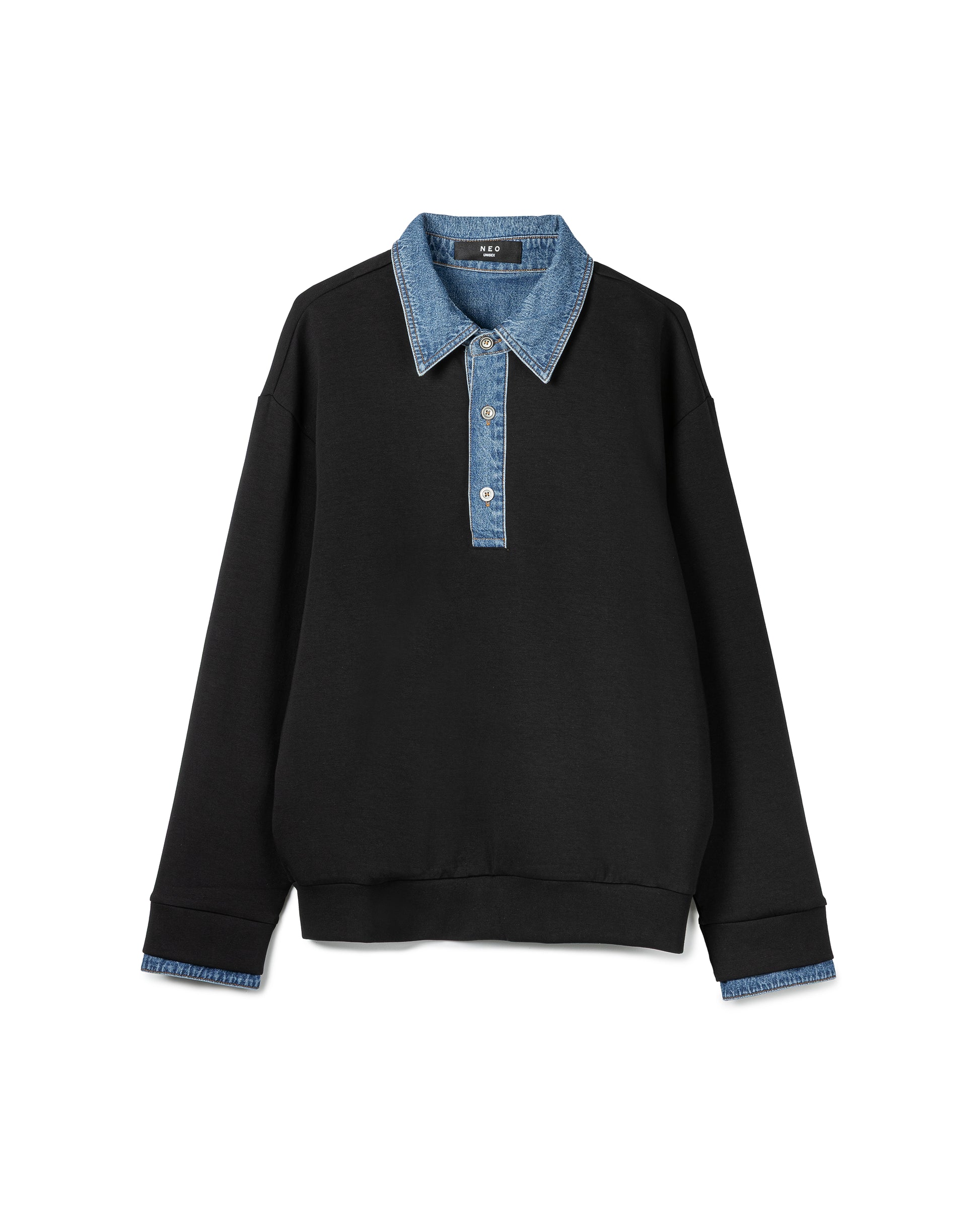 Technical Denim-Collar Top