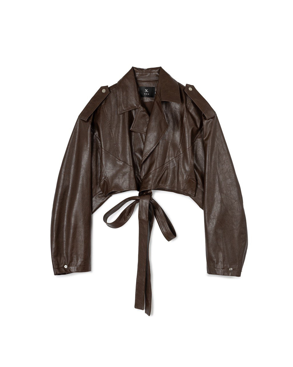Cropped Faux Leather Belted Jacket
