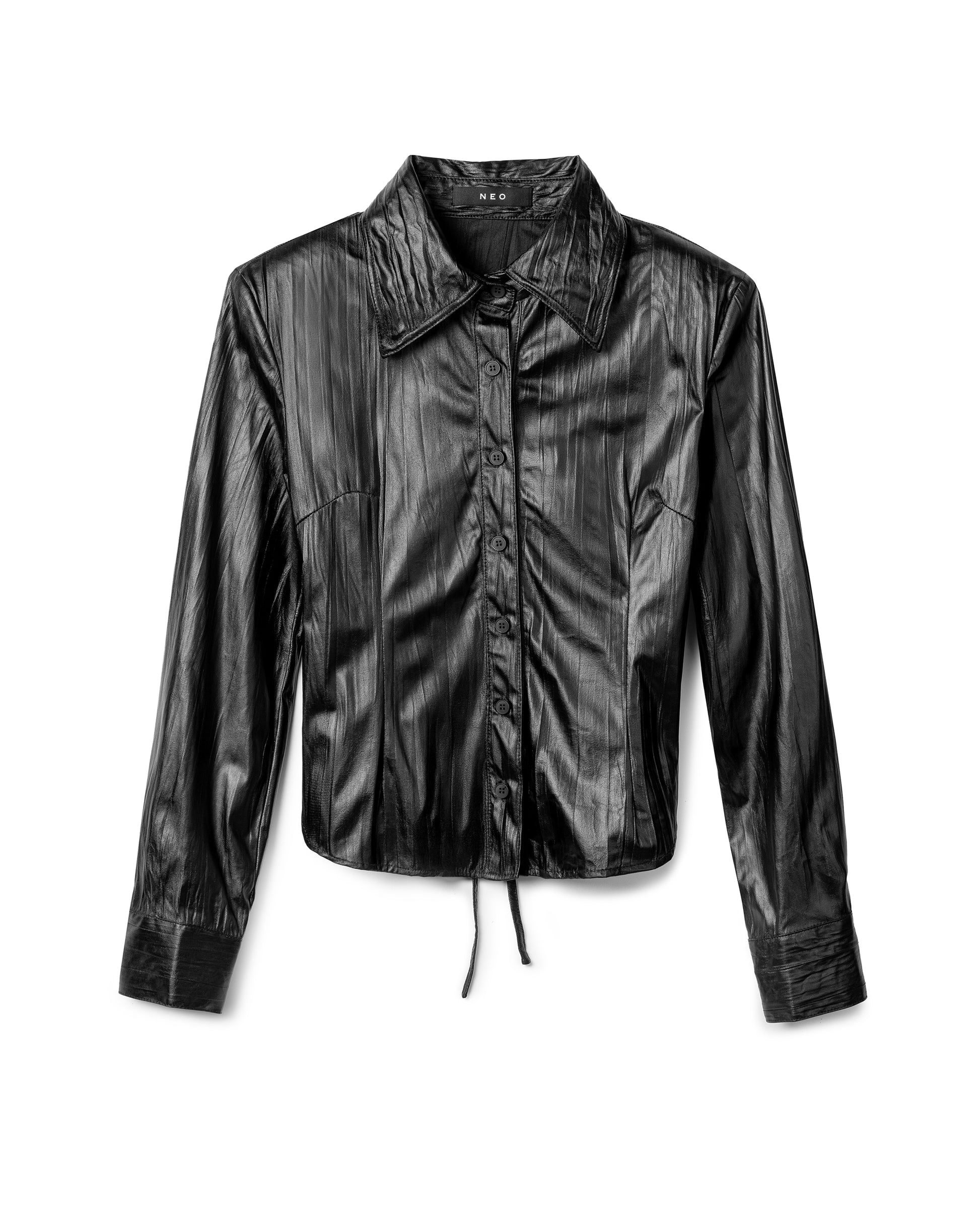 Ruched Patent-Finish Leather Shirt