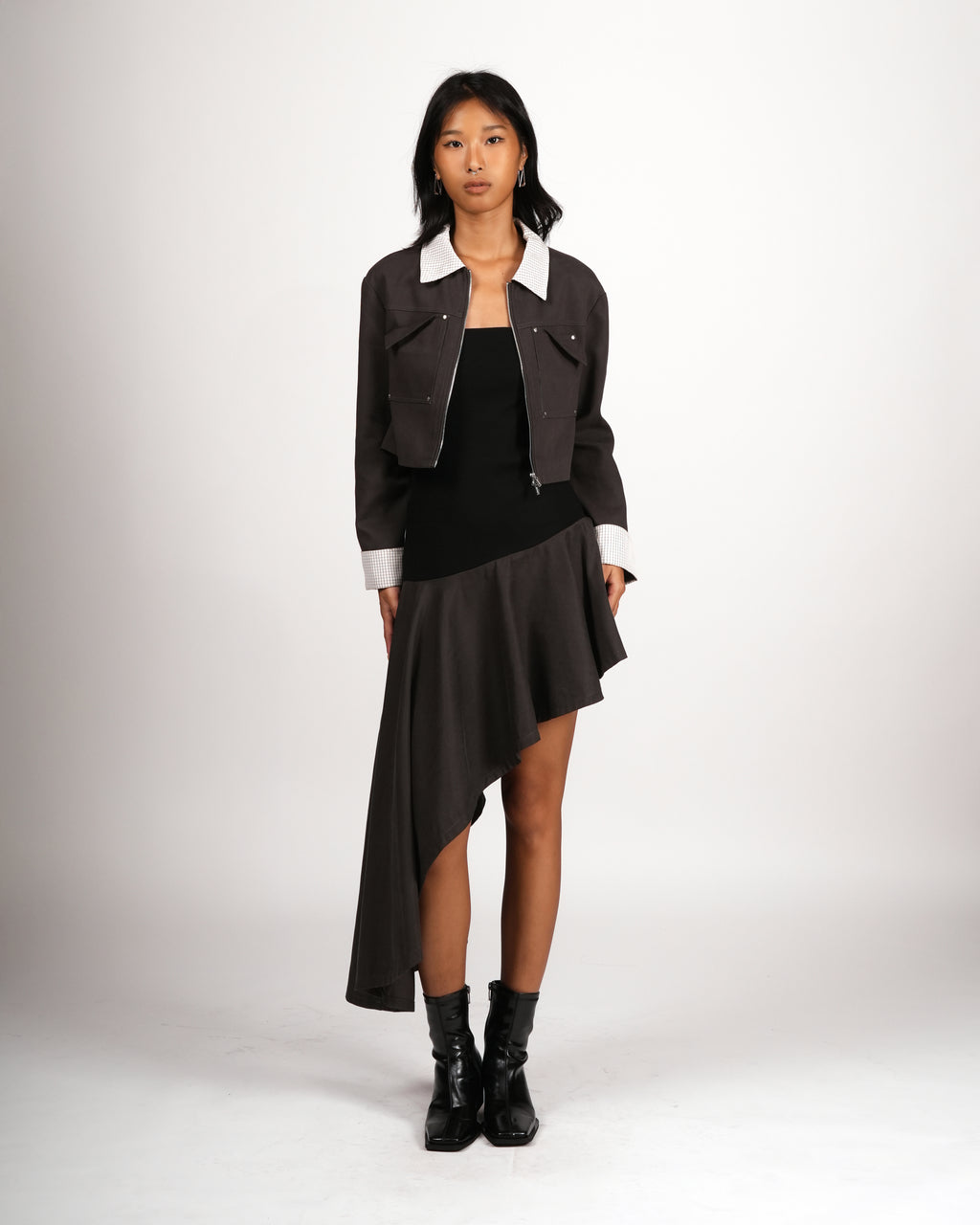 Contrast Collar Cropped Jacket