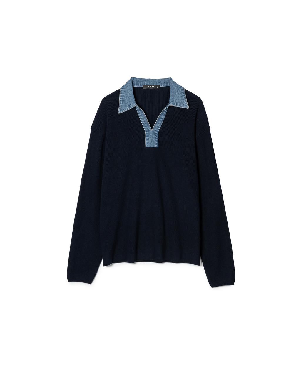 Denim Collar Knit Top