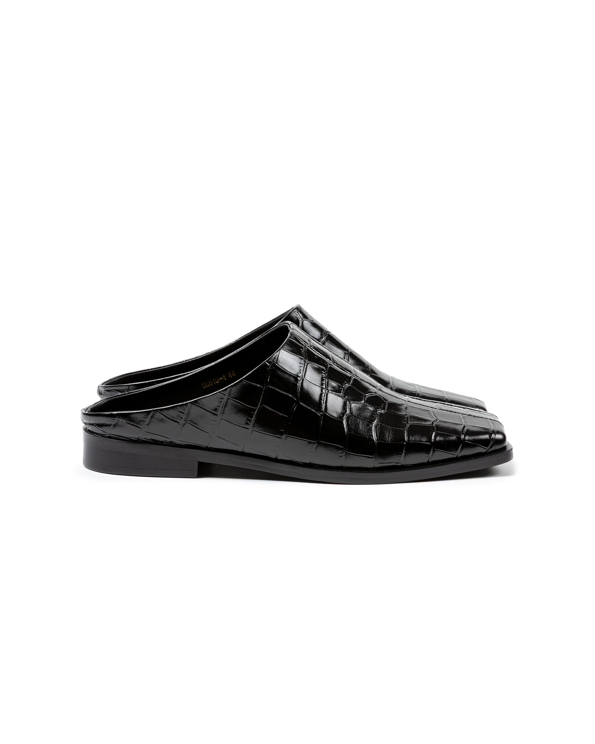 Croc-Embossed Square-Toe Leather Mules