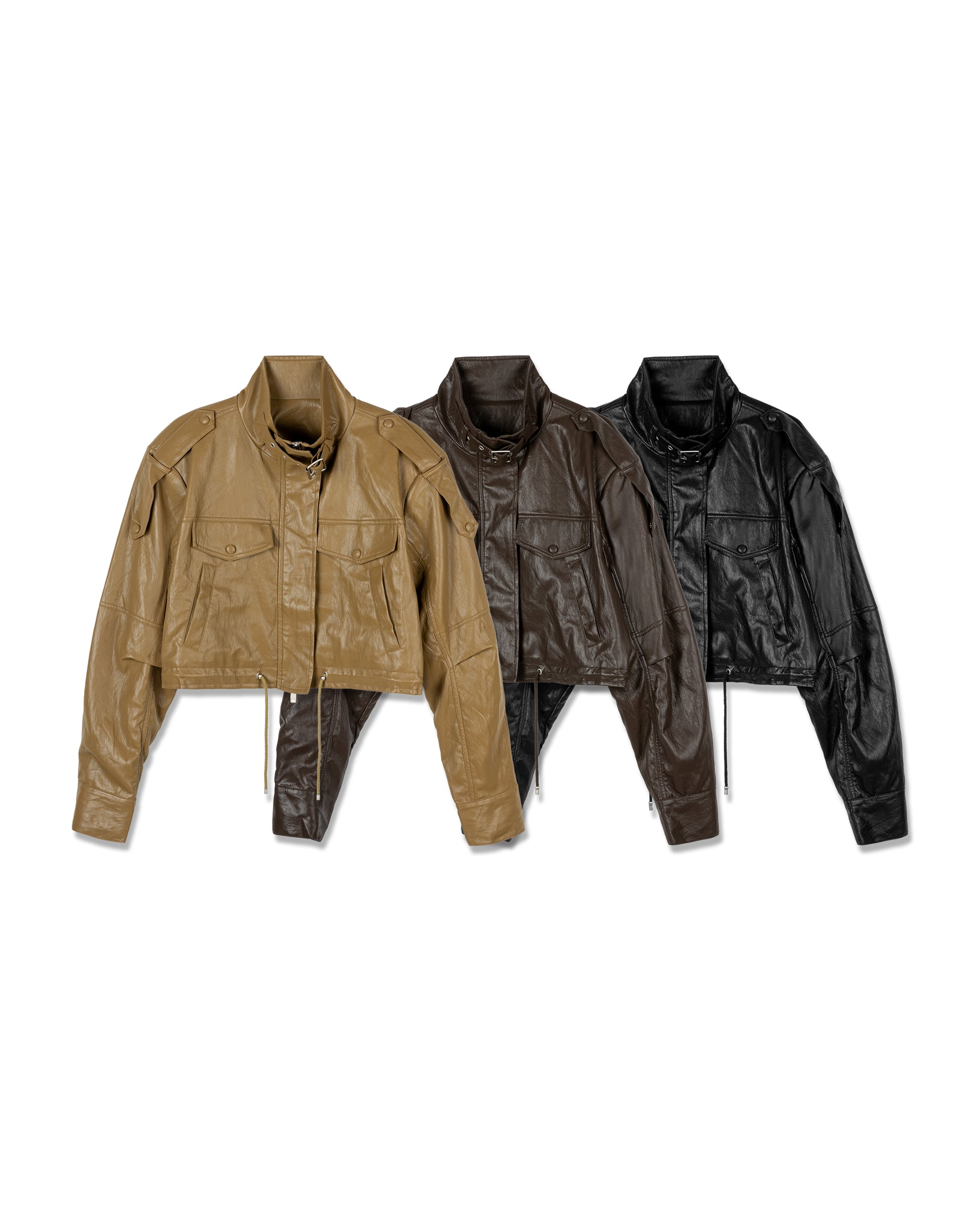 Distressed Faux-Leather Biker Jacket