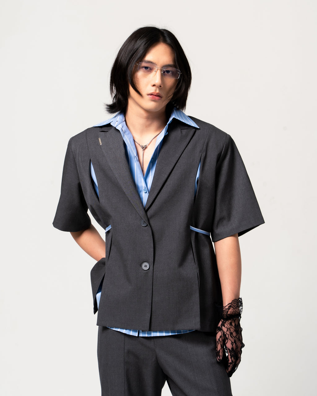 N E O CH.1 Chipped Short Sleeve Blazer