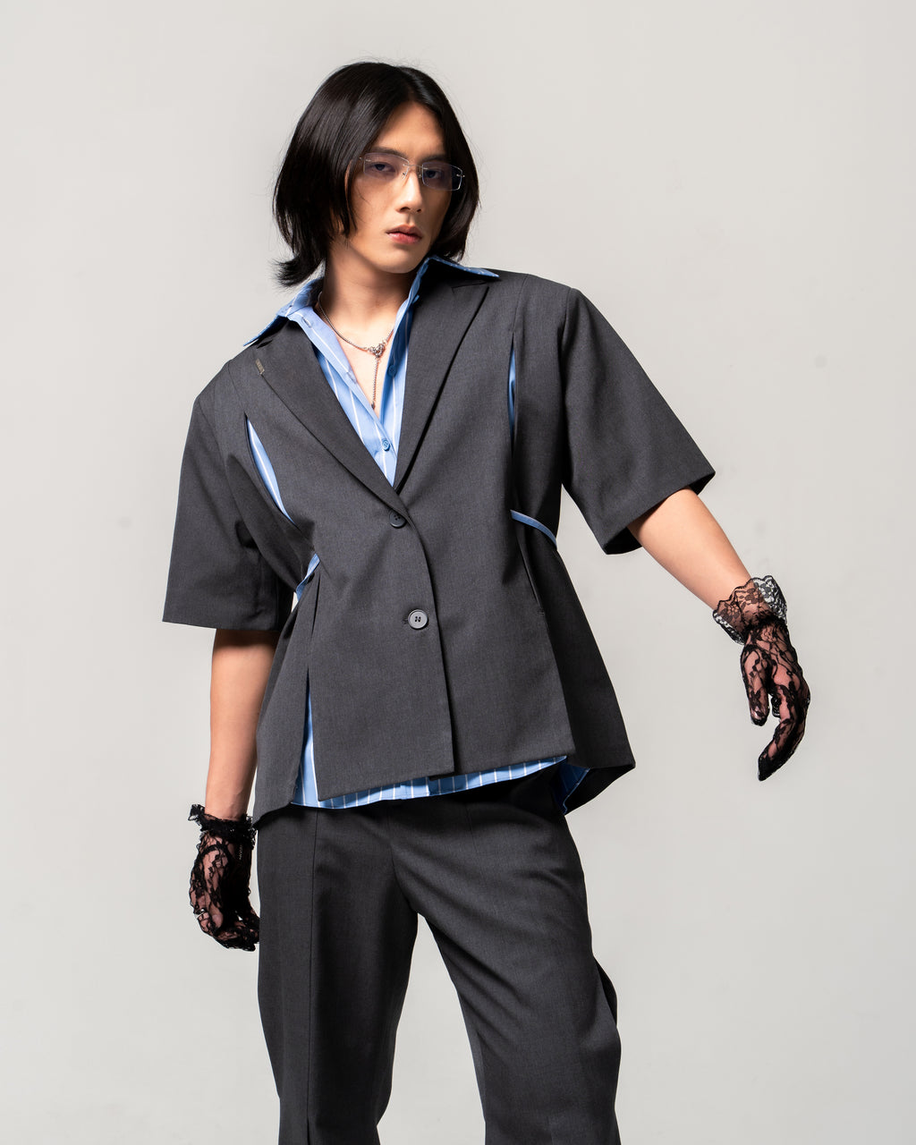 N E O CH.1 Chipped Short Sleeve Blazer