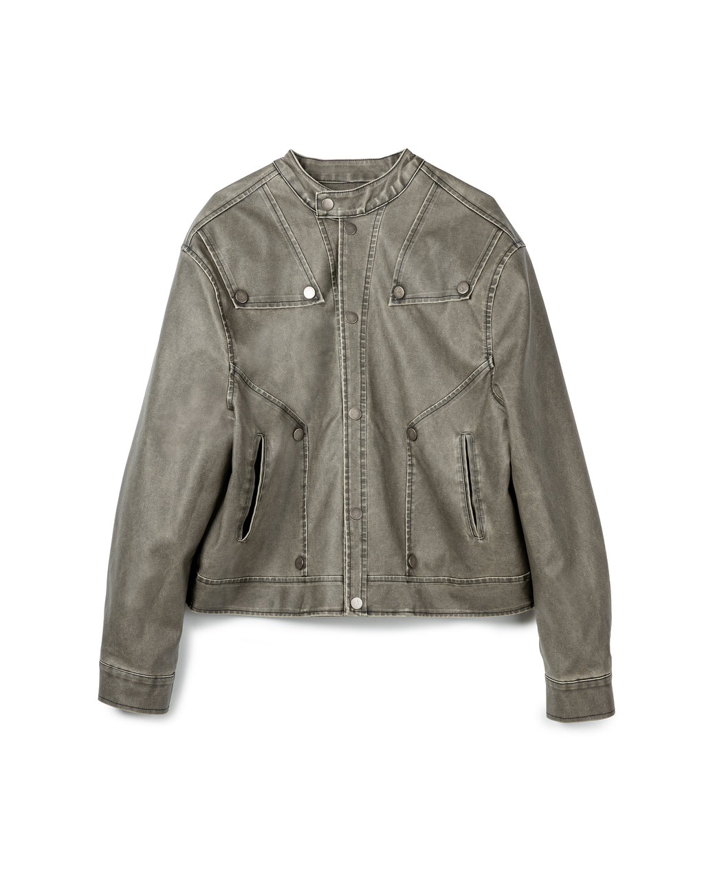 Washed Panel-Detail Leather Jacket