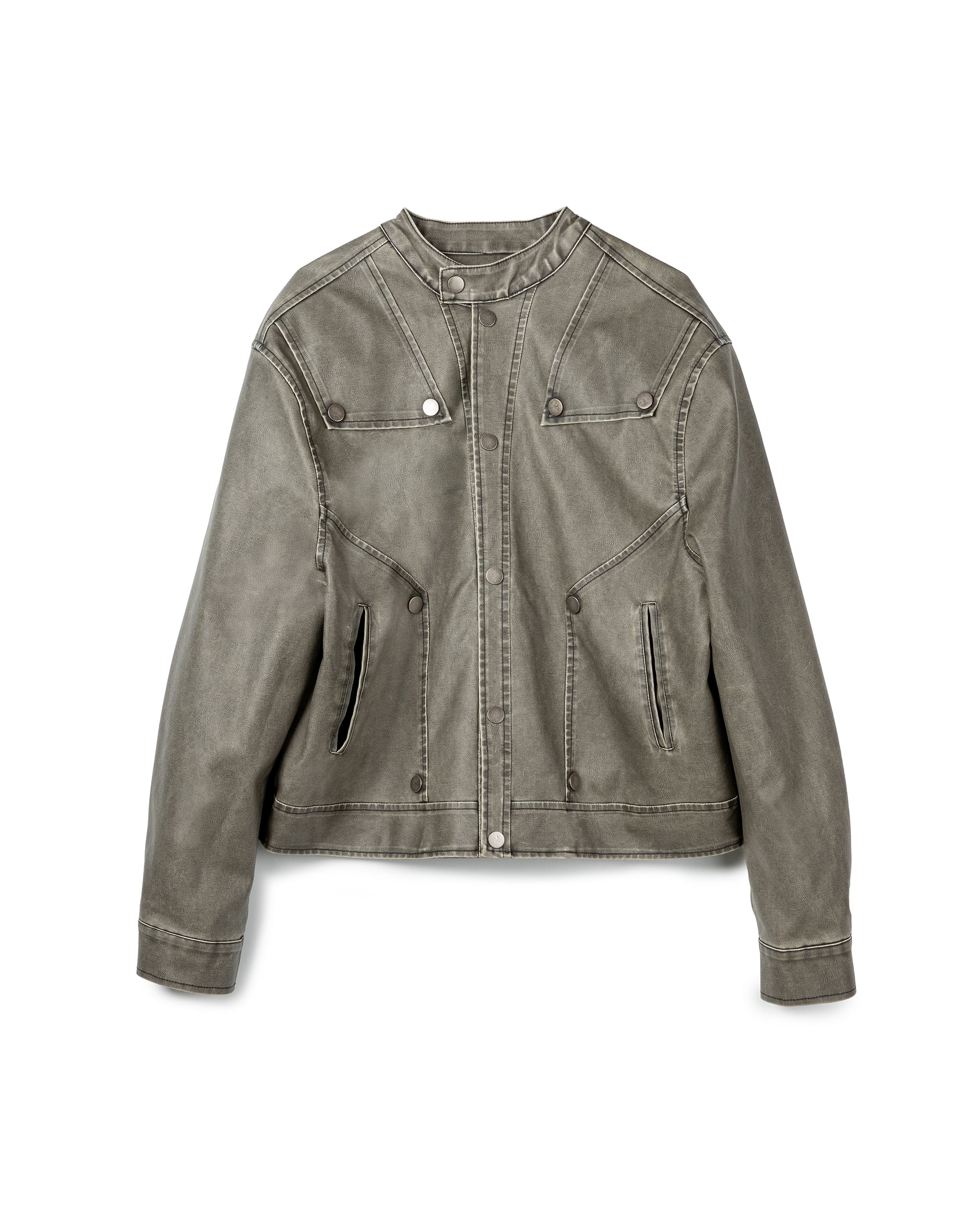 Washed Panel-Detail Leather Jacket