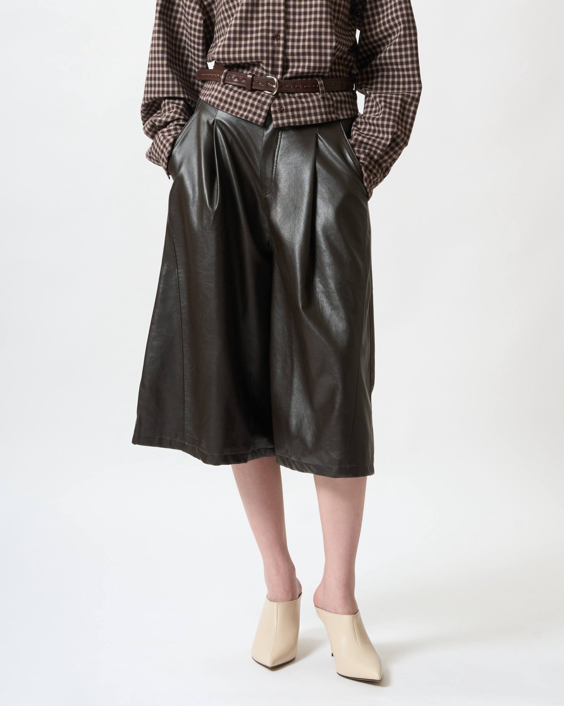 Sophisticated Ruched Faux-Leather Culottes