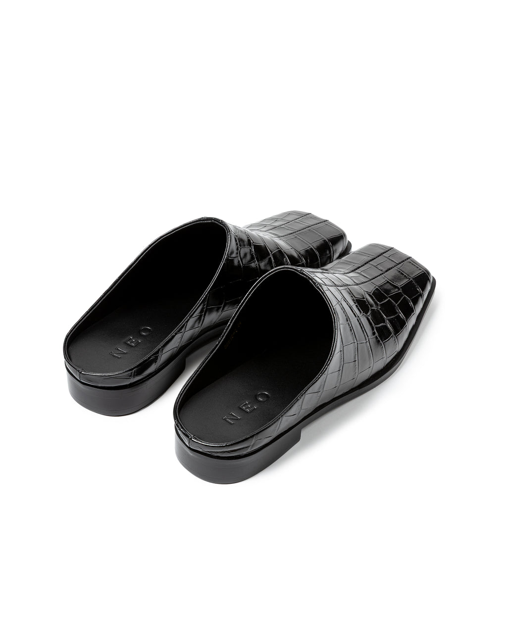 Croc-Embossed Square-Toe Leather Mules