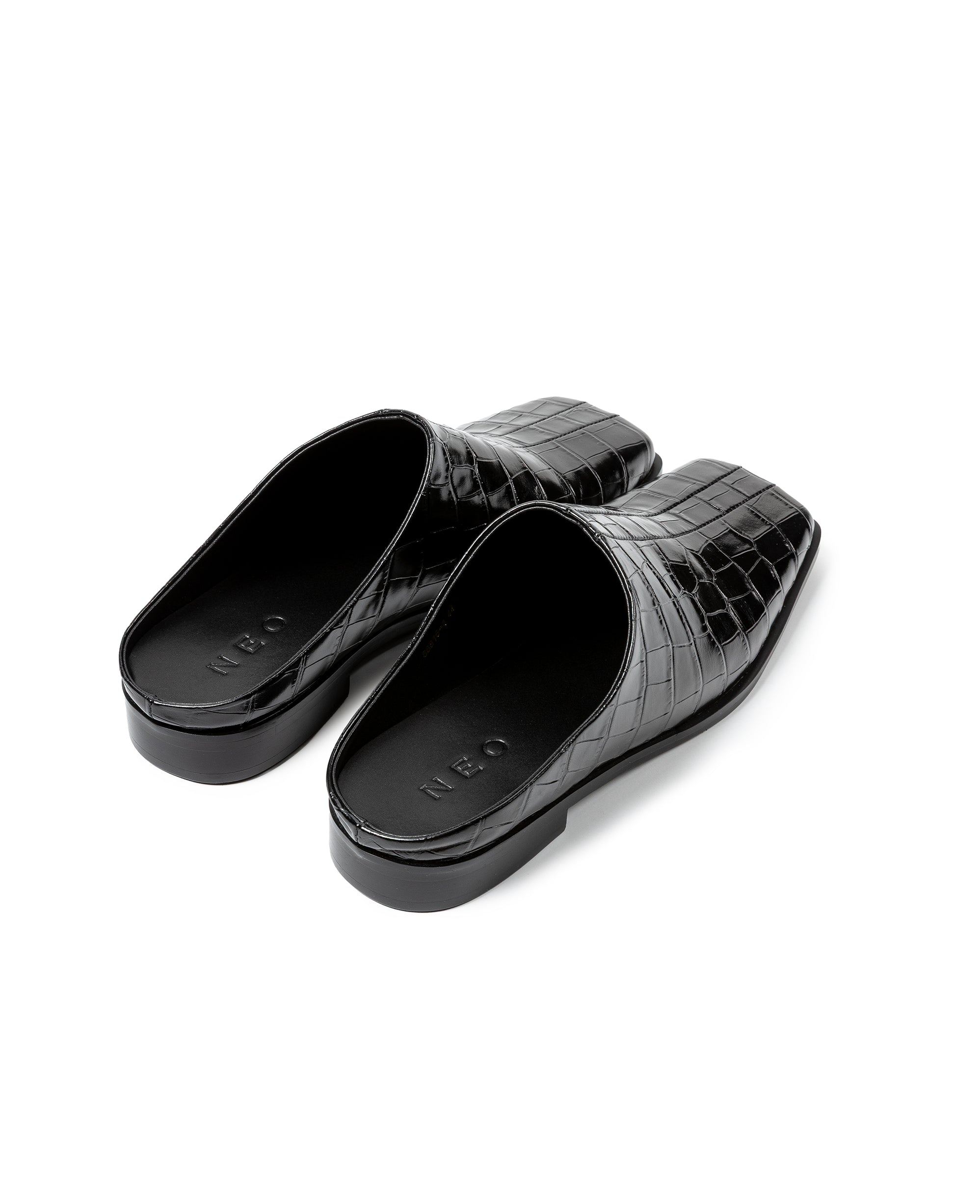 Croc-Embossed Square-Toe Leather Mules