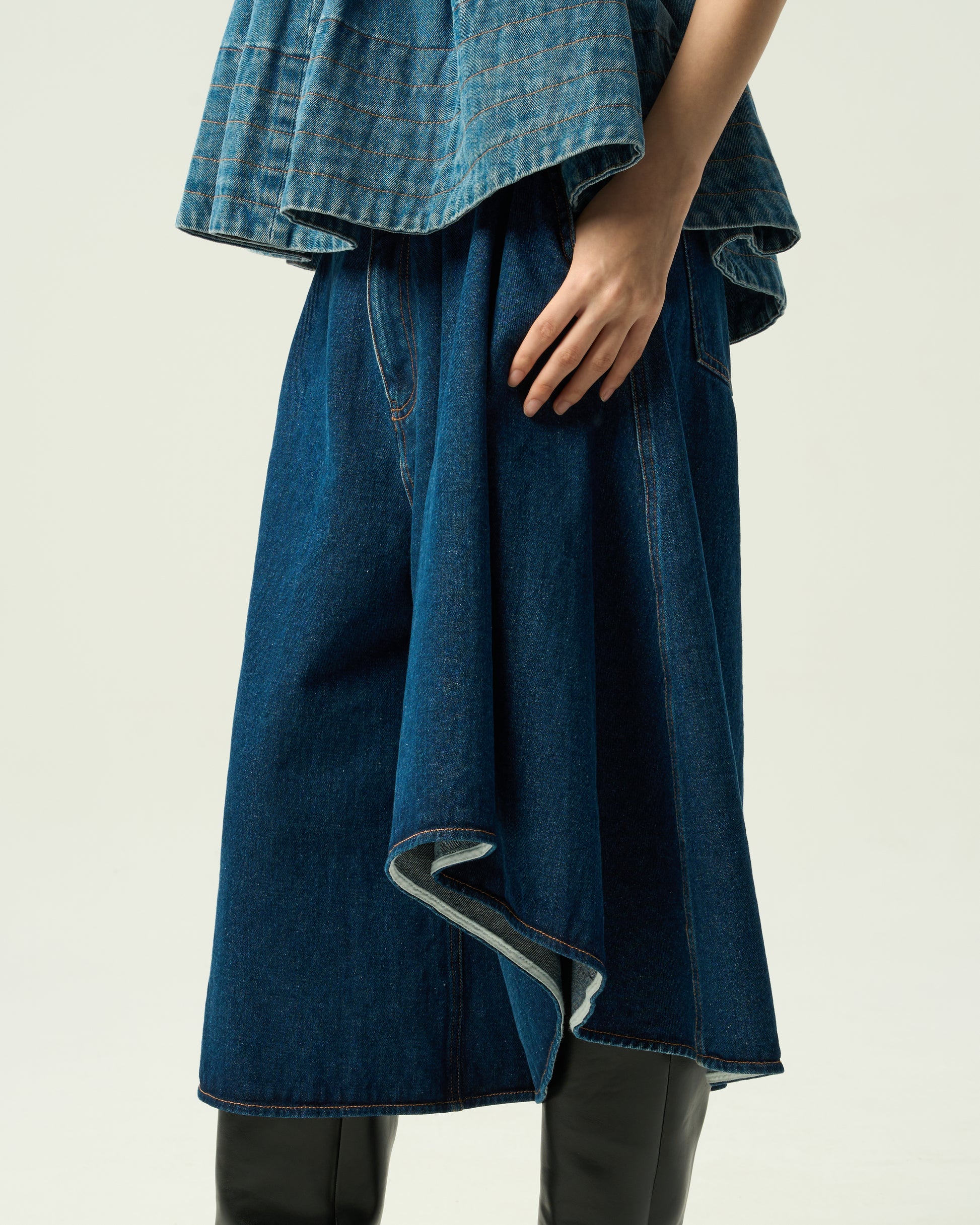 Asym Pleated Denim Culottes