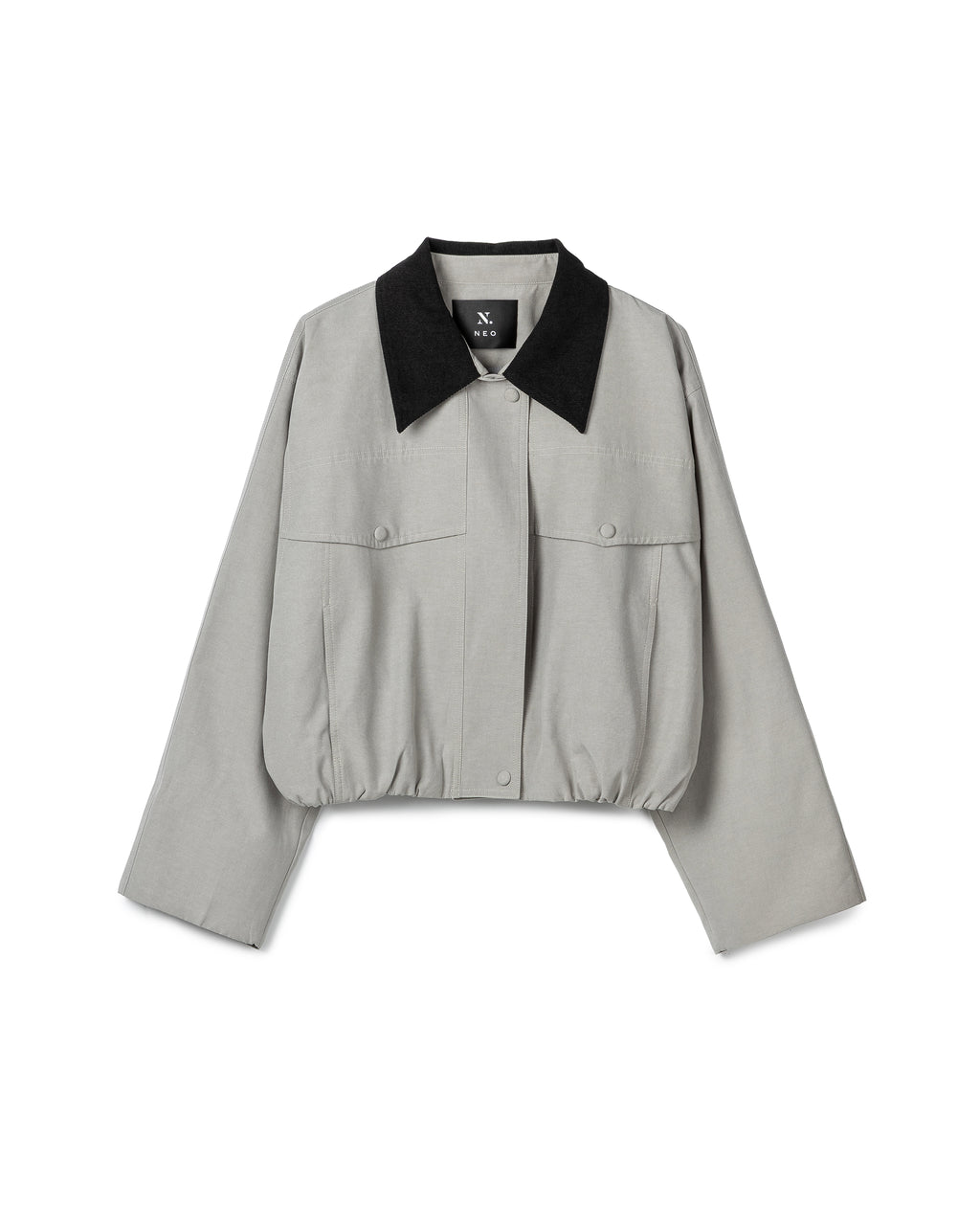 Contrast-Collar Cropped Blouson Jacket