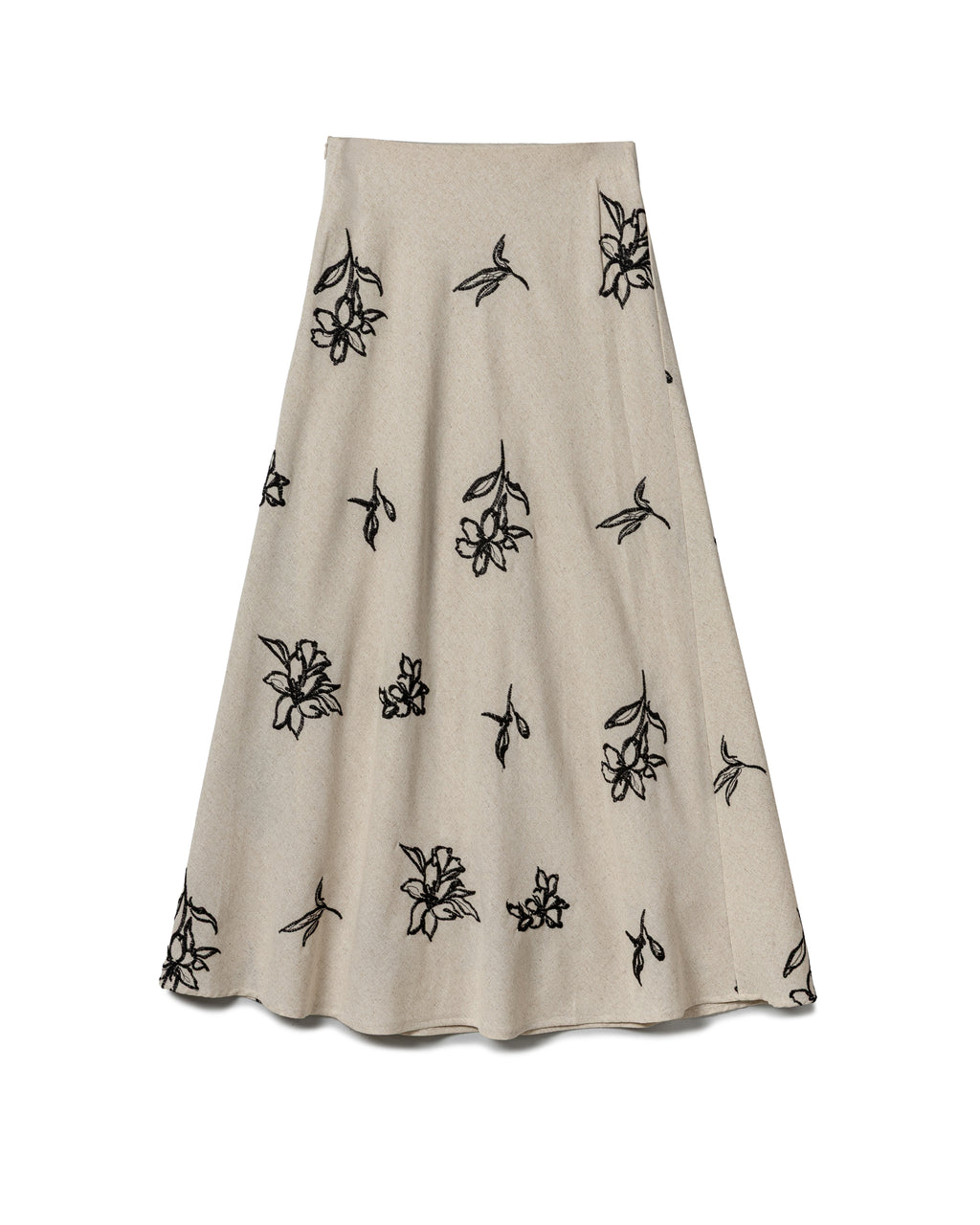 Embroidered Linen Midi Skirt
